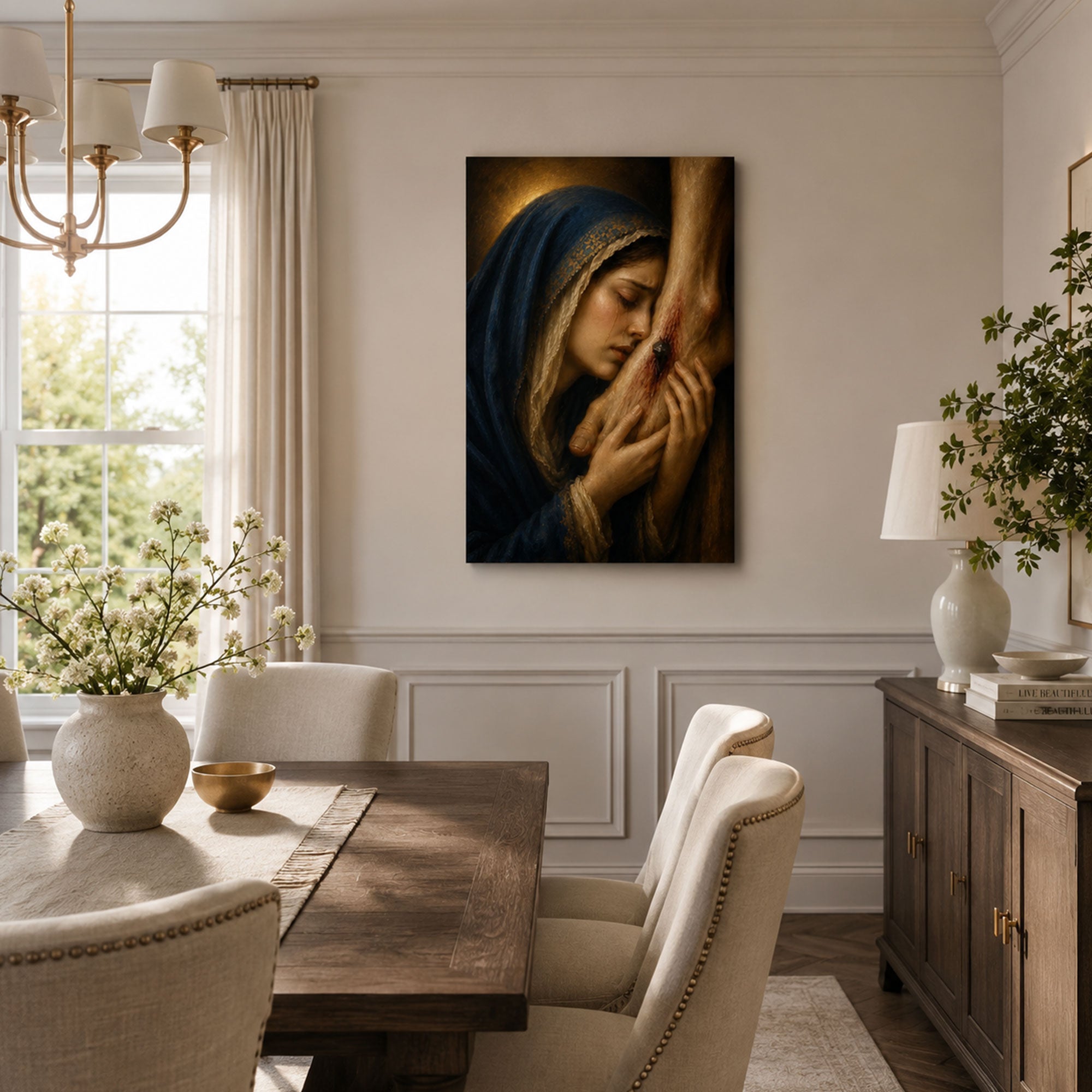 Our Lady of Sorrows at the Cross Canvas Print, Catholic Home Decor