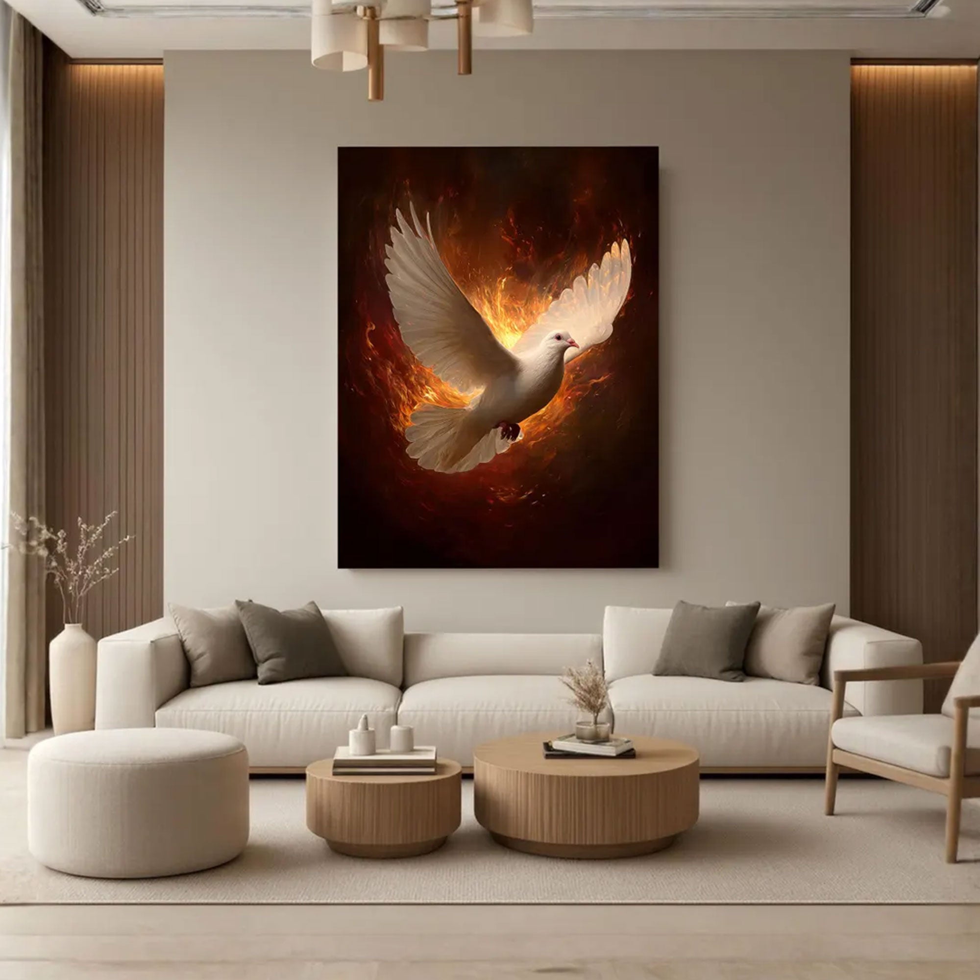 Holy Spirit Dove Fire Canvas Print, Pentecost Christian Wall Art, Divine Power Faith Decor, Sacred Religious Artwork