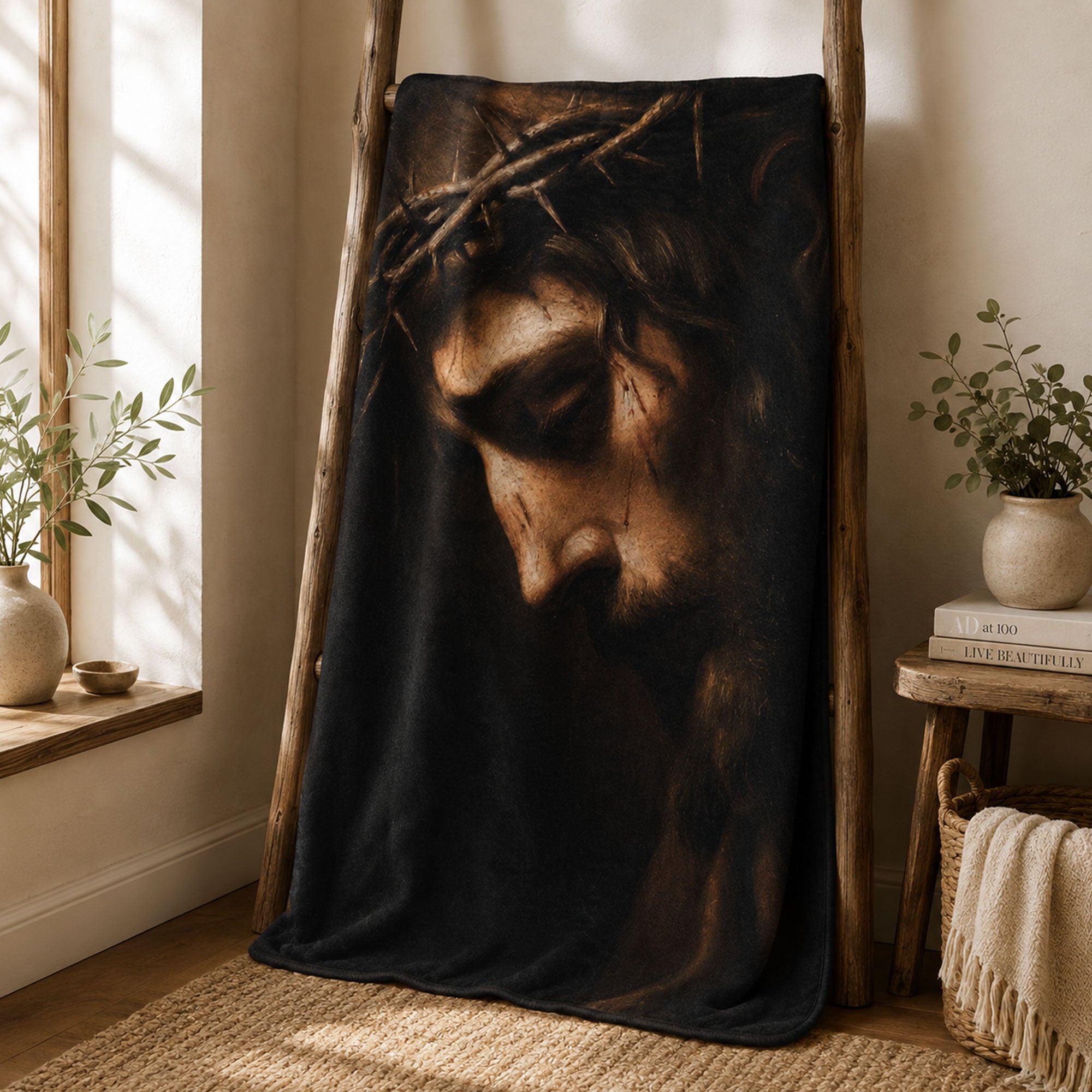 Jesus Crown of Thorns Fleece Blanket, Passion of Christ Christian Throw, Faith Gift for Believers