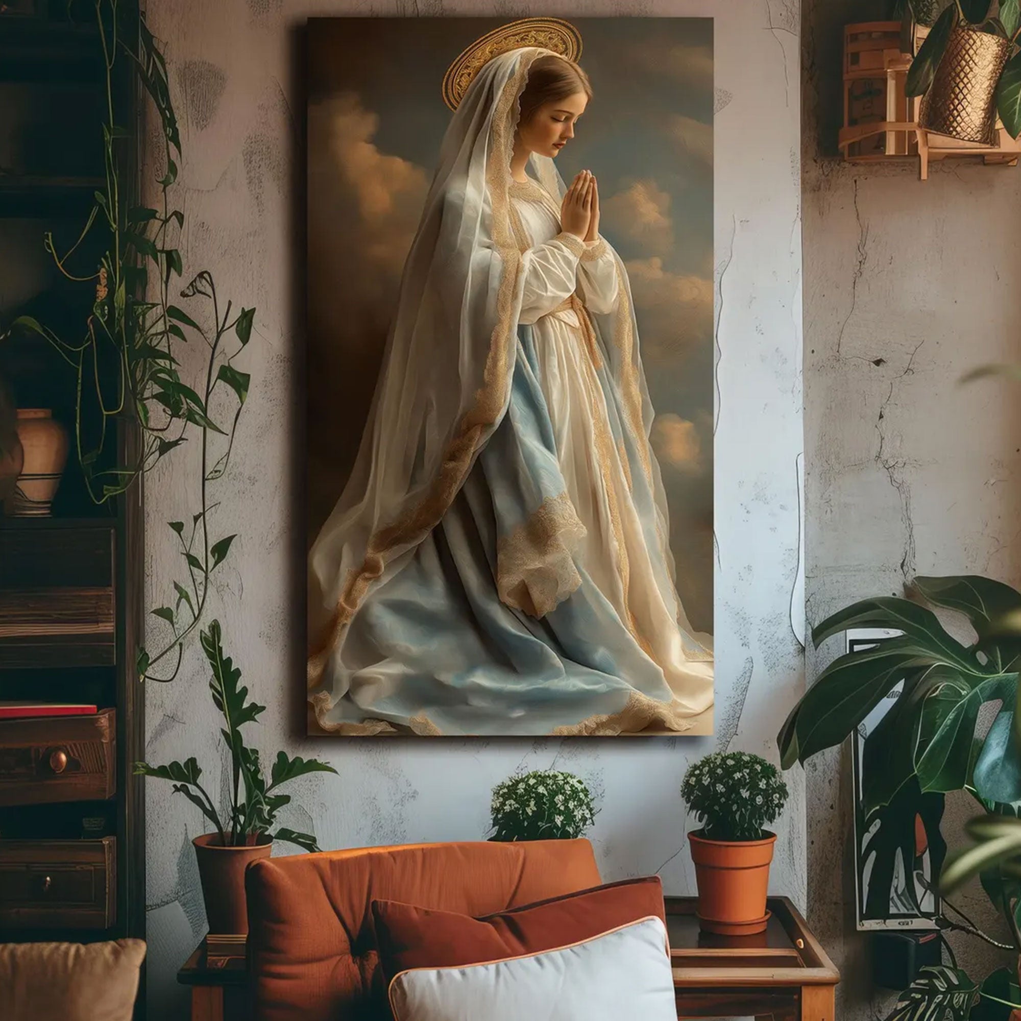Praying Virgin Mary Canvas Print, Holy Mother Catholic Wall Art, Blessed Mother Faith Decor