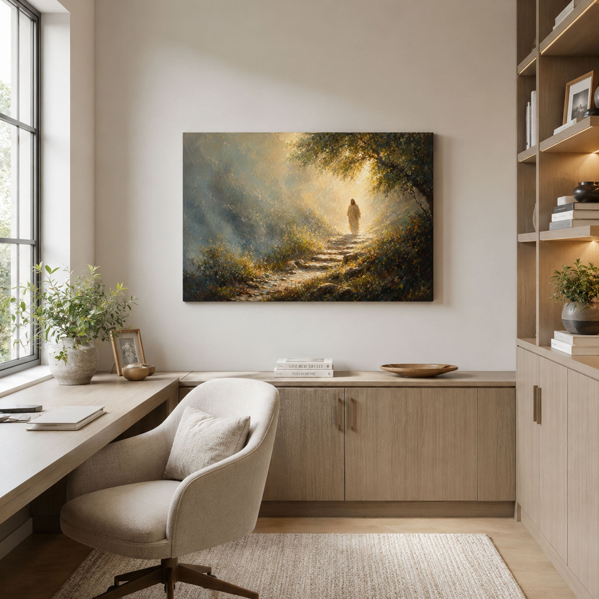 Walking in His Footsteps Jesus Canvas Print, Christian Wall Decor, Faith Journey Gift