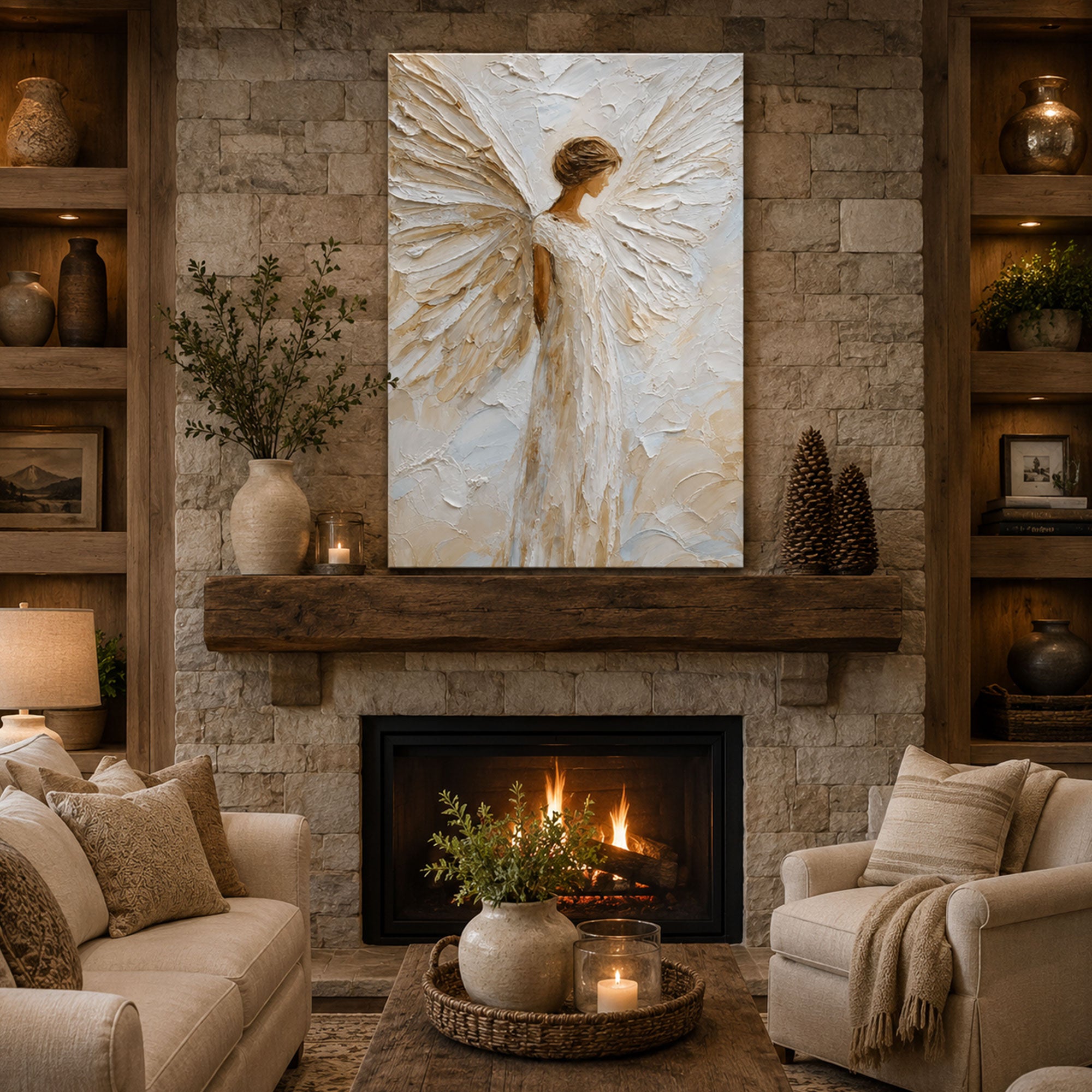 Guardian Angel Wings Canvas Print, Christian Faith Wall Art for Home Decor