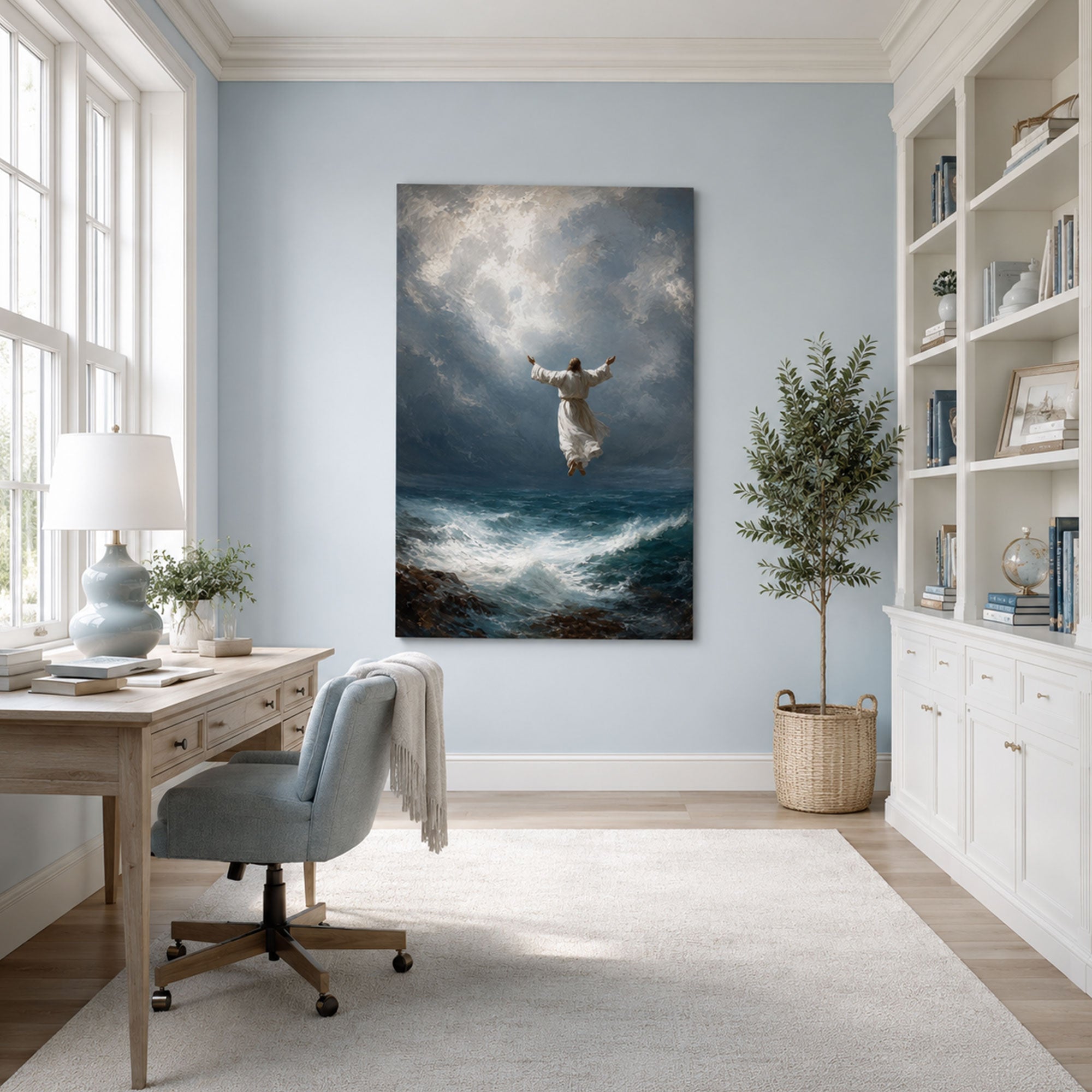 Jesus Ascension Canvas Print, Heavenly Christian Wall Art, Spiritual Ocean Faith Decor, Inspirational Religious Gift