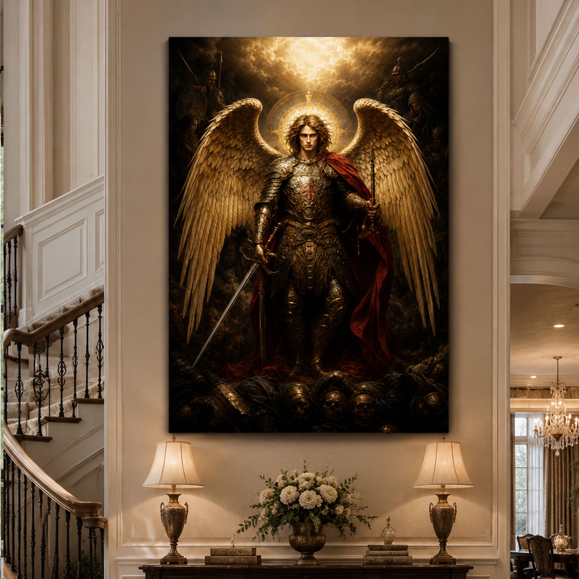 Saint Michael Defeating Evil Canvas Print, Catholic Archangel Wall Art, Faith Home Decor Gift