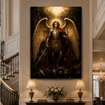 Saint Michael Defeating Evil Canvas Print, Catholic Archangel Wall Art, Faith Home Decor Gift