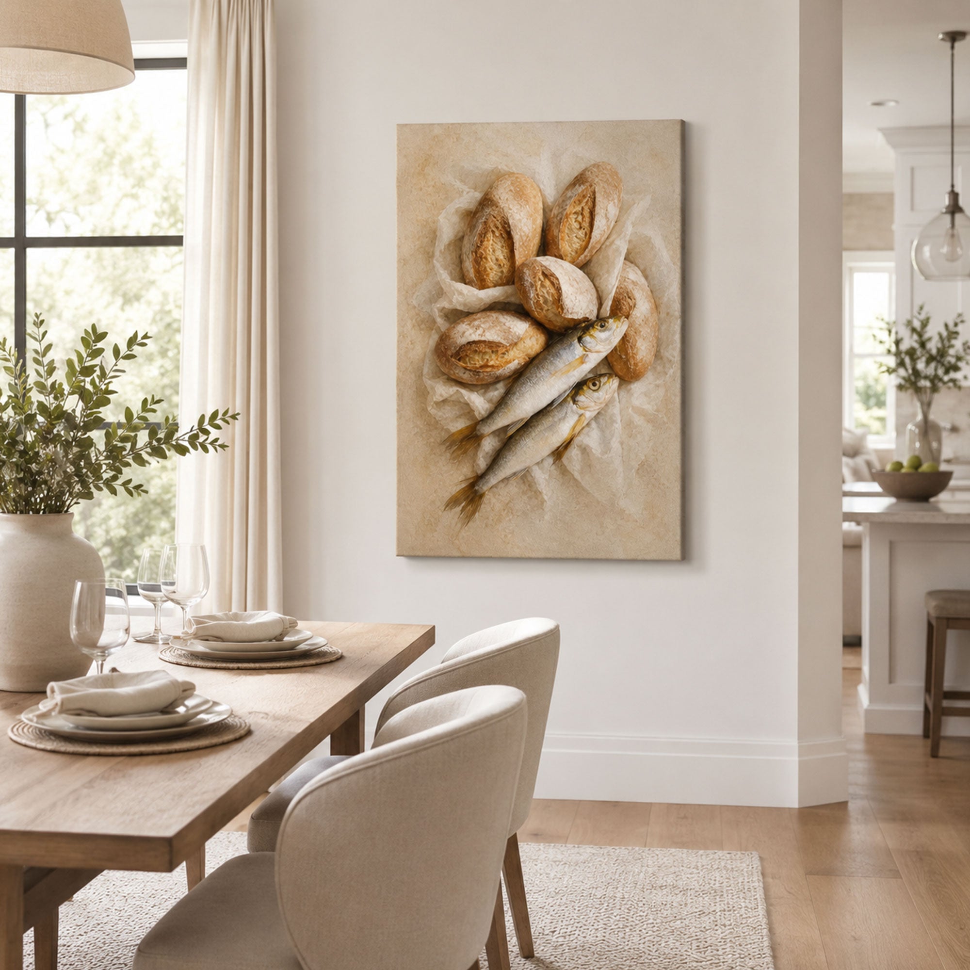 Loaves and Fishes Canvas Print, Feeding the Five Thousand Christian Wall Art, Kitchen Faith Home Decor Gift
