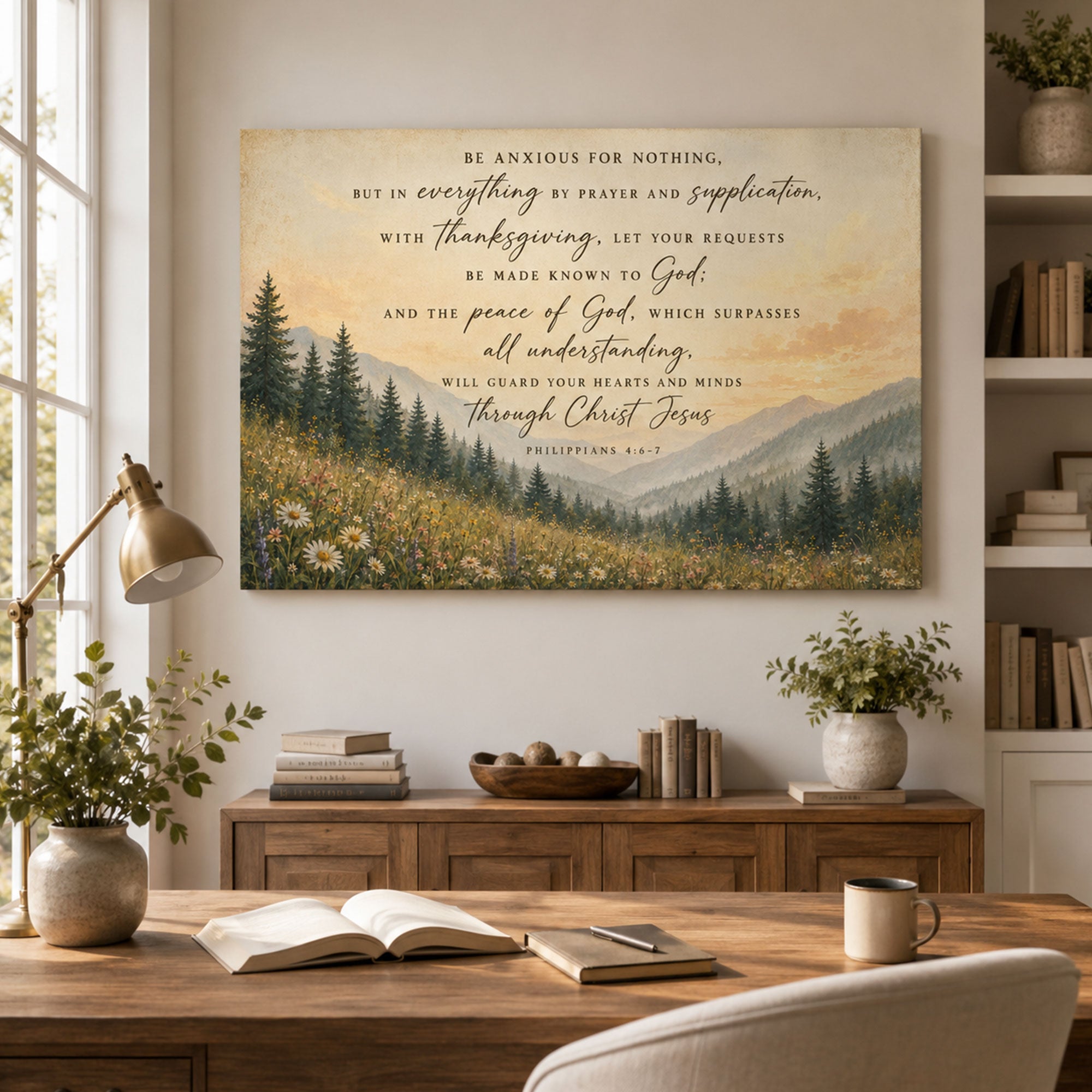Philippians 4:6-7 Canvas Print, Be Anxious for Nothing Christian Scripture Wall Art, Peace of God Home Decor Gift