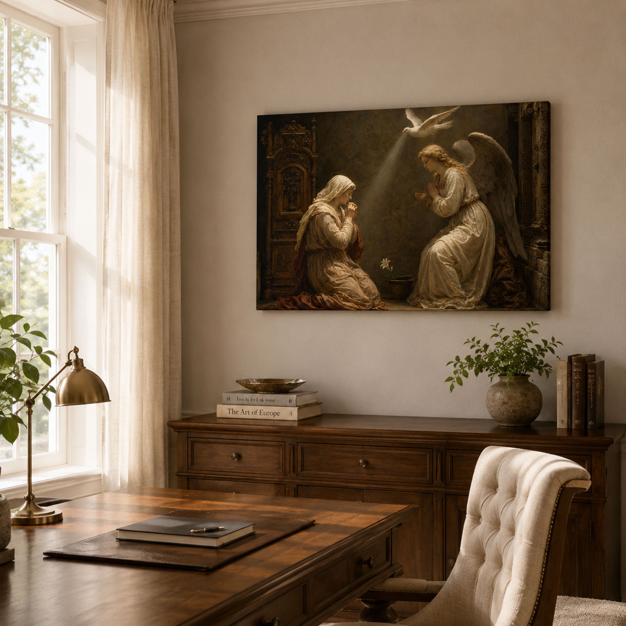 The Annunciation Canvas Print, Virgin Mary and Archangel Gabriel Catholic Art