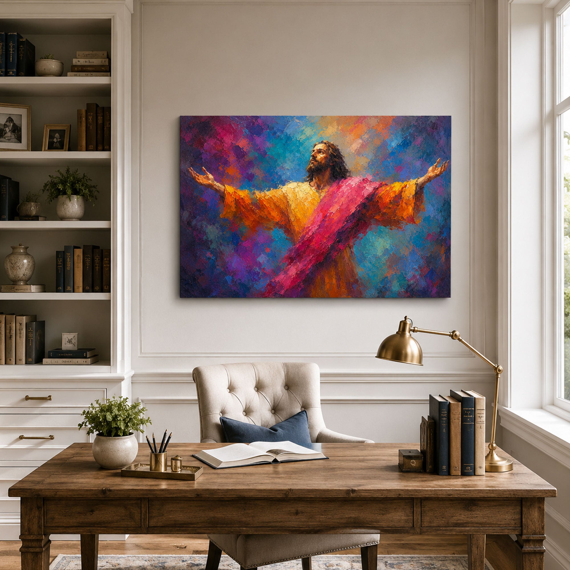 Jesus Open Arms Canvas Print, Come to Me Christian Wall Decor, Colorful Faith Gift