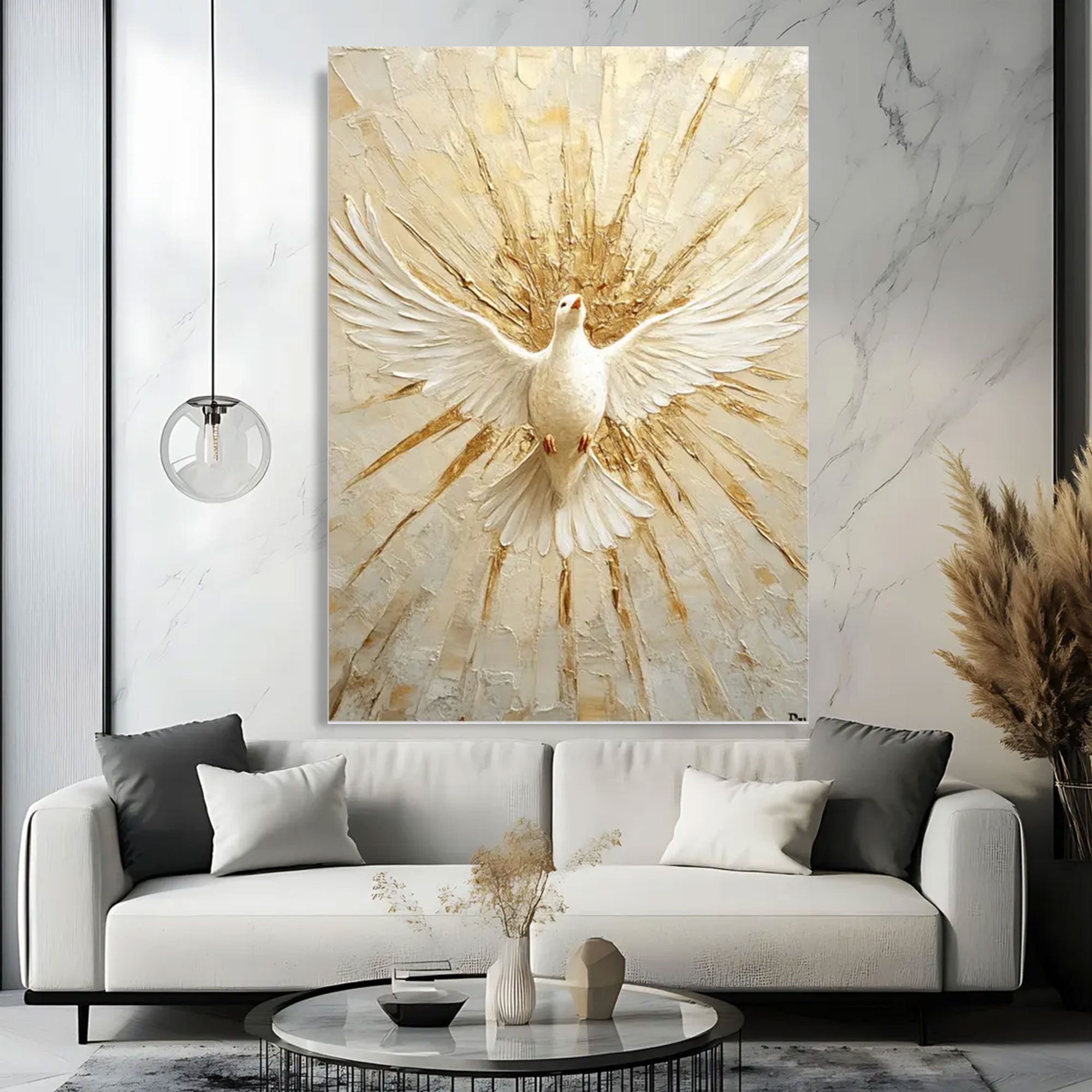 Holy Spirit Dove Canvas Print, Gold White Christian Wall Art, Symbol of Peace and Divine Presence, Spiritual Home Decor, Inspirational Faith Gift