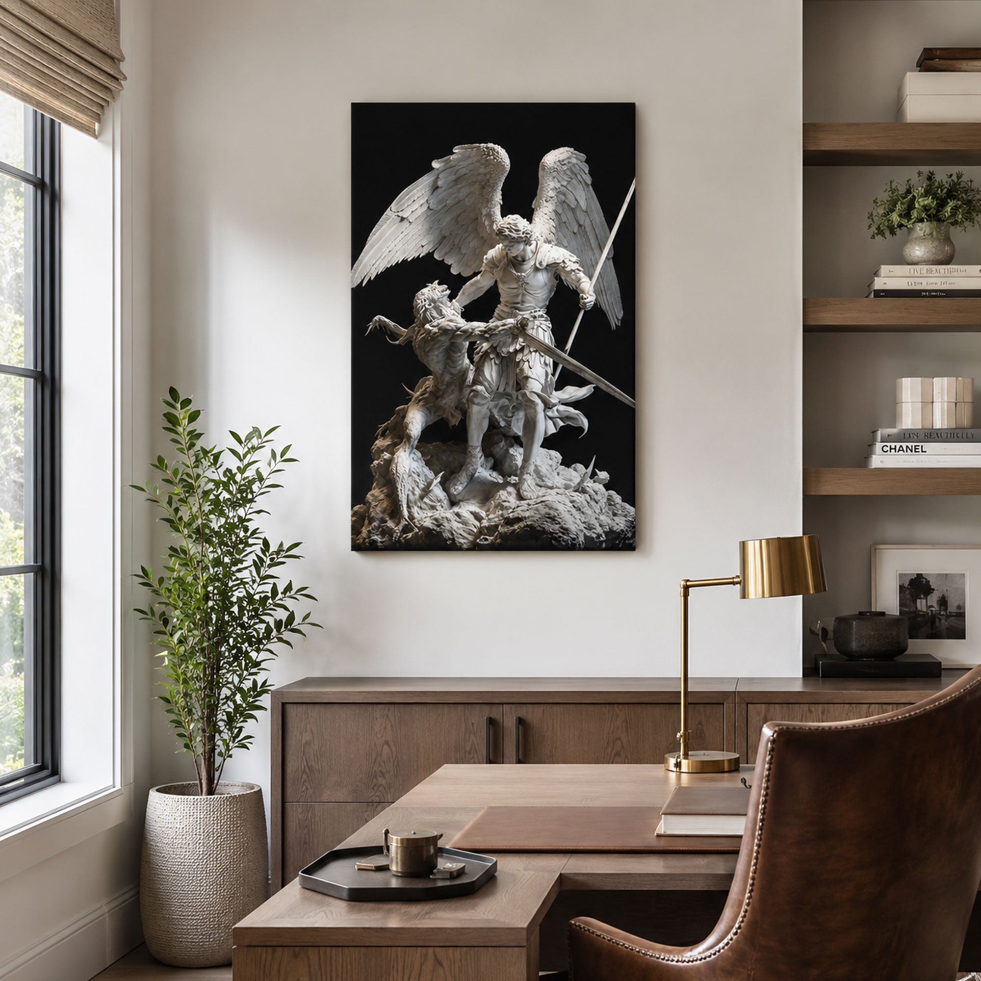 Saint Michael Defeating Satan Canvas Print, Archangel Warrior Catholic Wall Decor, Protection Faith Gift