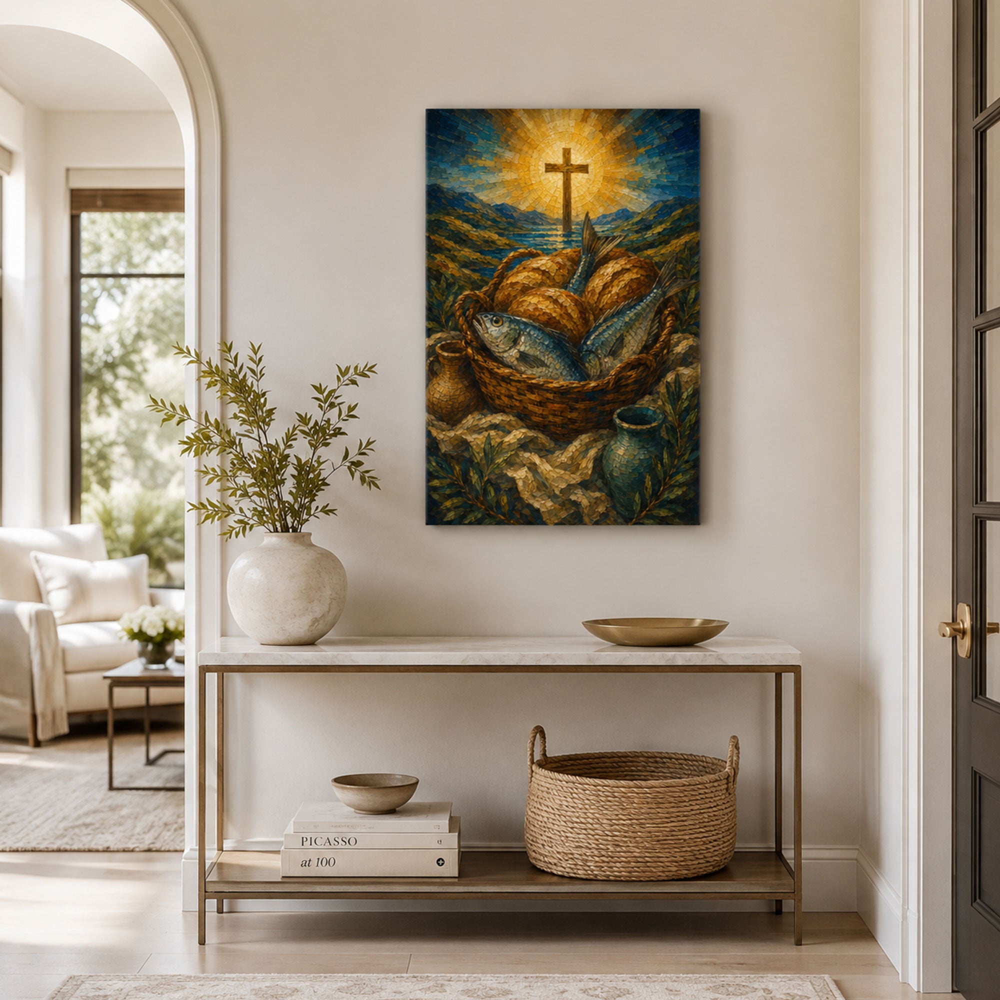 Five Loaves and Two Fish Canvas Print, Jesus Miracle Christian Wall Decor, Bible Faith Gift