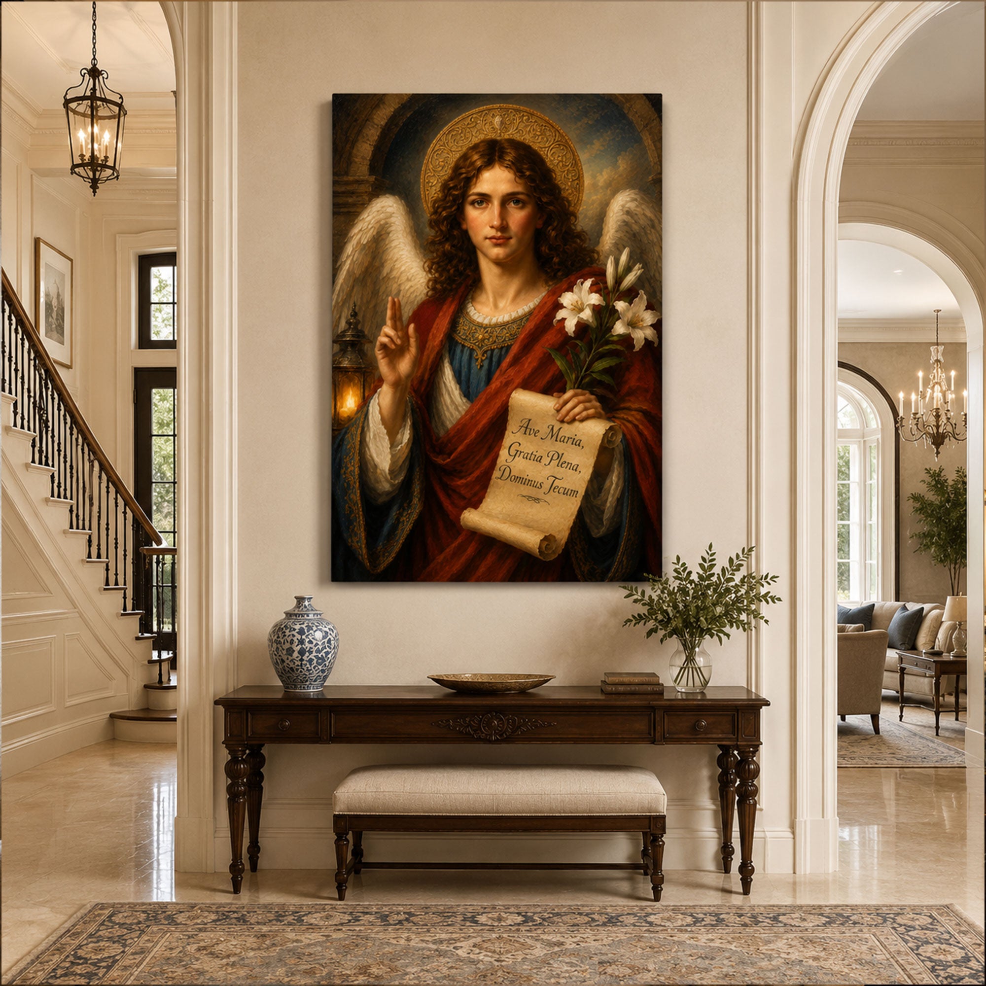 Archangel Gabriel Ave Maria Canvas Print, Catholic Angel Wall Art, Faith Home Decor Gift