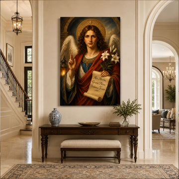 Archangel Gabriel Ave Maria Canvas Print, Catholic Angel Wall Art, Faith Home Decor Gift