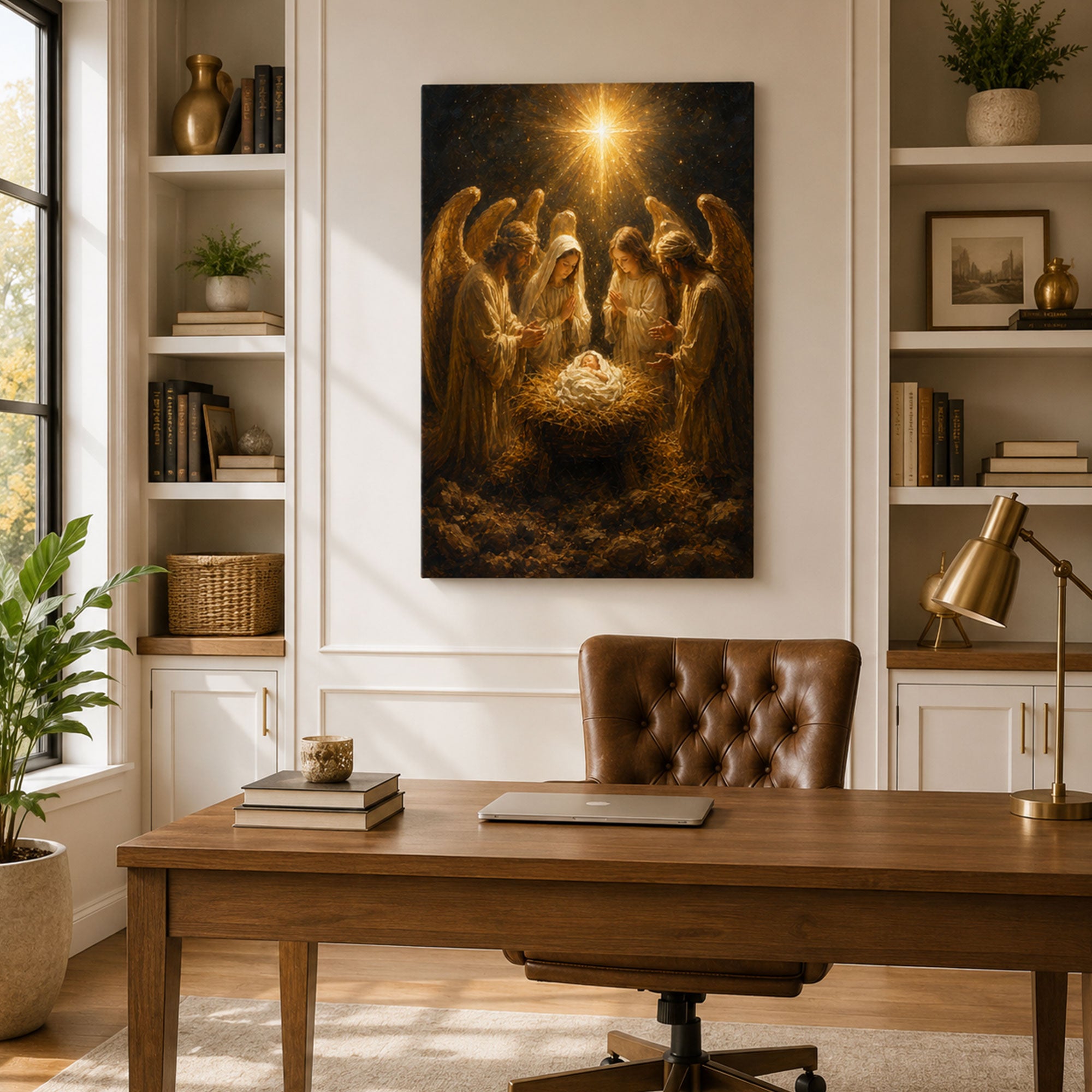 Nativity of Jesus with Angels Canvas Print, Holy Night Christian Wall Decor, Christmas Faith Gift