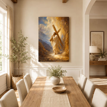 Jesus Carrying the Cross Canvas Print, Way of the Cross Christian Wall Decor, Faith Gift