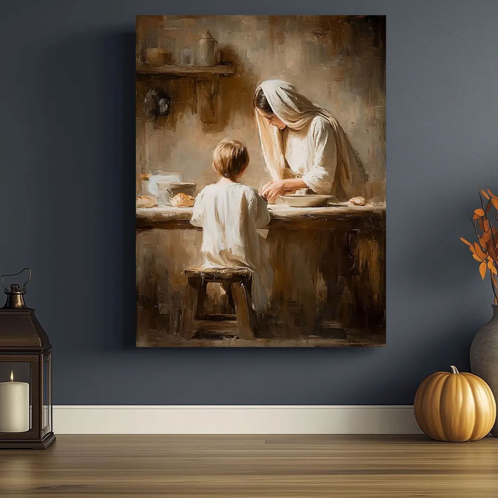 Virgin Mary and Child Canvas Print, Christian Motherhood Wall Art, Catholic Home Decor Gift
