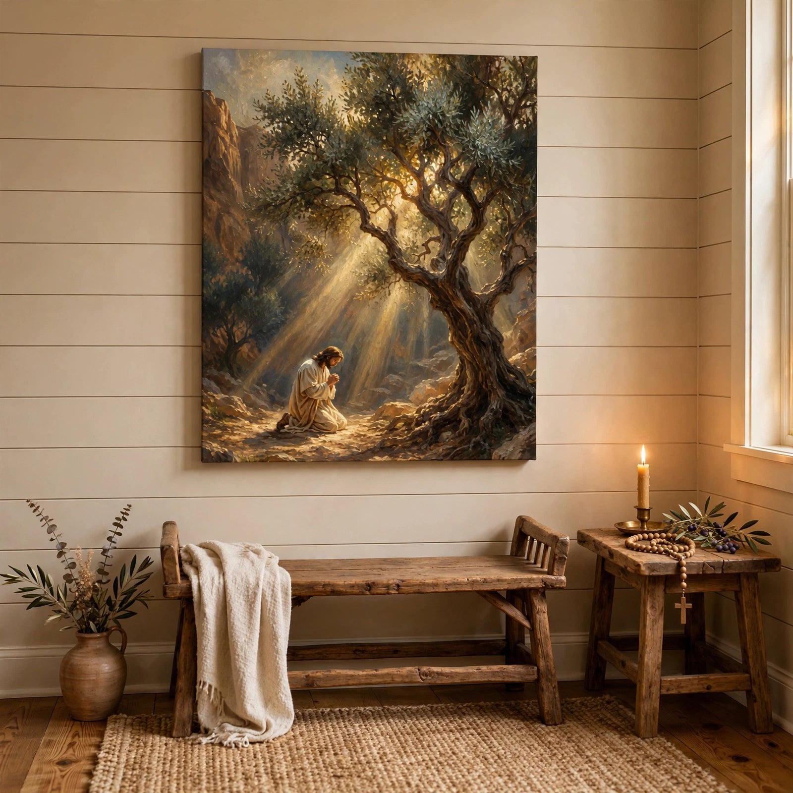 Jesus Praying in Gethsemane Canvas Print, Luke 22:42 “Not My Will but Yours Be Done”, Christian Home Decor