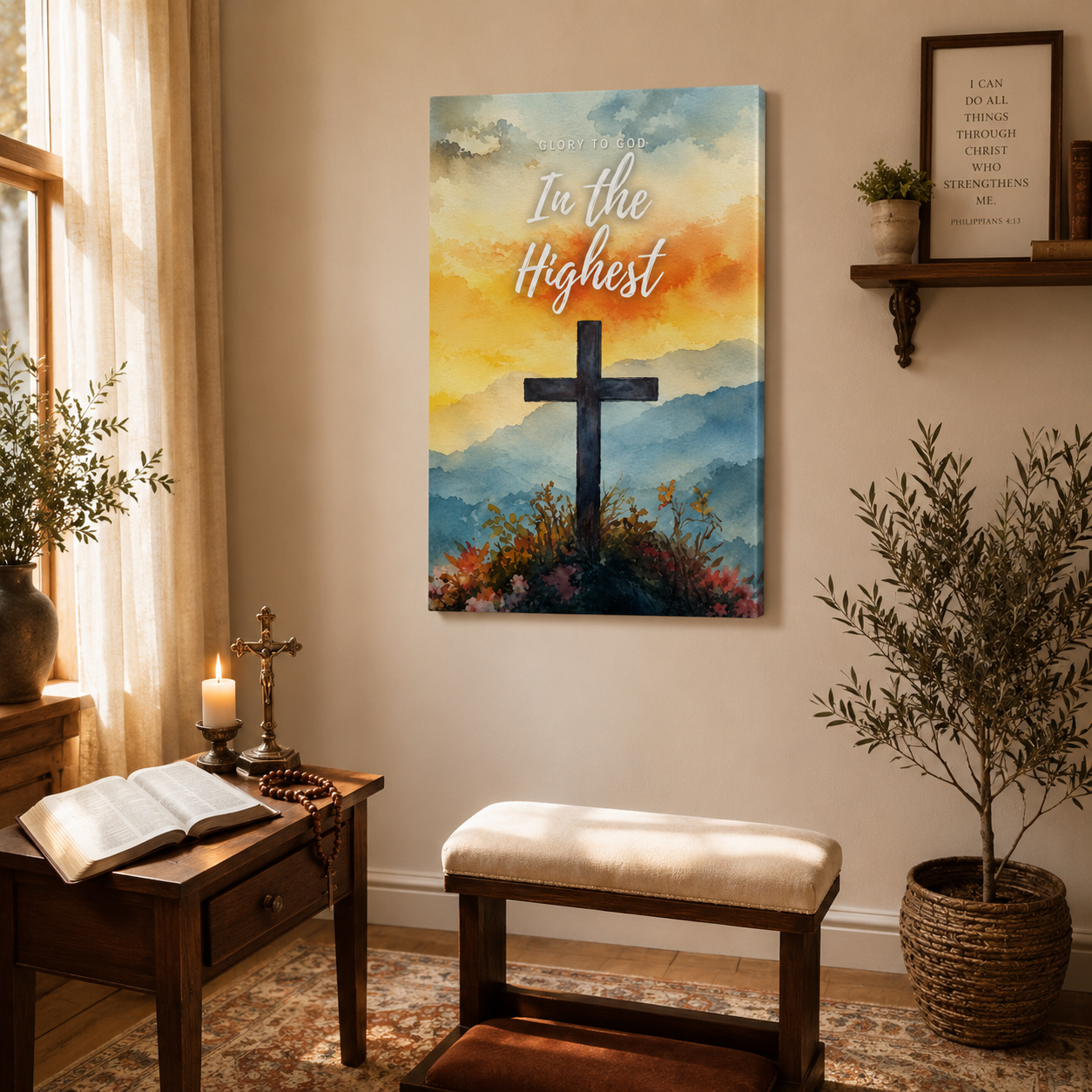 Glory To God In The Highest Canvas Print - Modern Christian Prayer Corner Decor