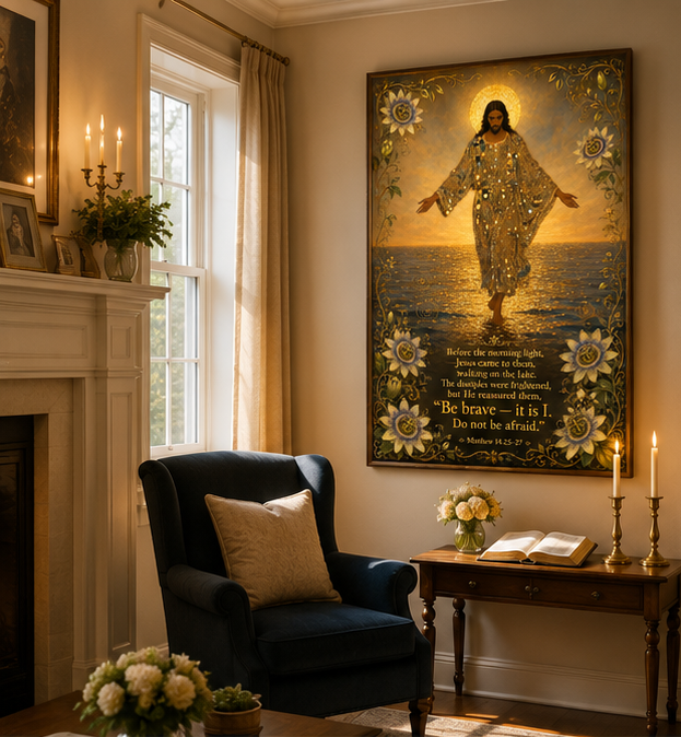 Jesus Walking on Water Canvas Print, Matthew 14:25-27 Be Brave Do Not Be Afraid, Christian Home Decor