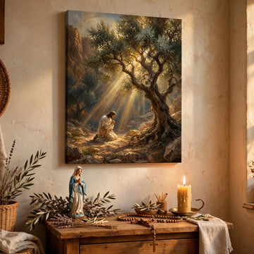 Jesus Praying in Gethsemane Canvas Print, Luke 22:42 “Not My Will but Yours Be Done”, Christian Home Decor