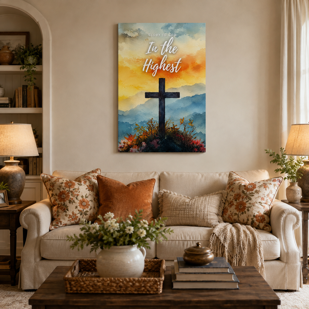 Glory To God In The Highest Canvas Print - Modern Christian Prayer Corner Decor