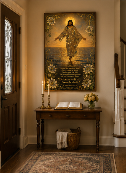 Jesus Walking on Water Canvas Print, Matthew 14:25-27 Be Brave Do Not Be Afraid, Christian Home Decor