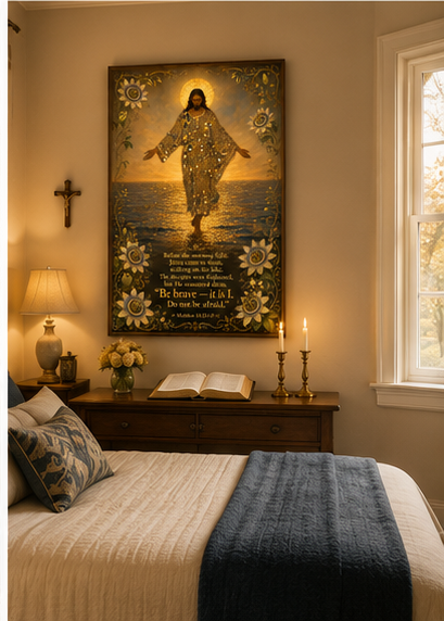 Jesus Walking on Water Canvas Print, Matthew 14:25-27 Be Brave Do Not Be Afraid, Christian Home Decor