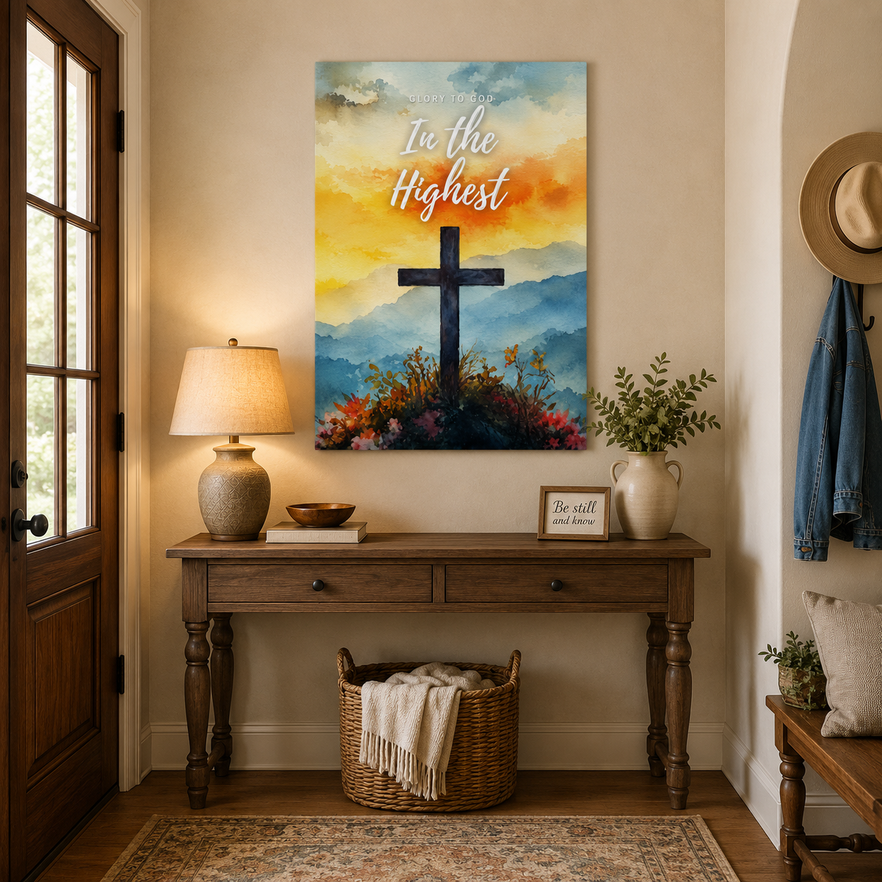 Glory To God In The Highest Canvas Print - Modern Christian Prayer Corner Decor