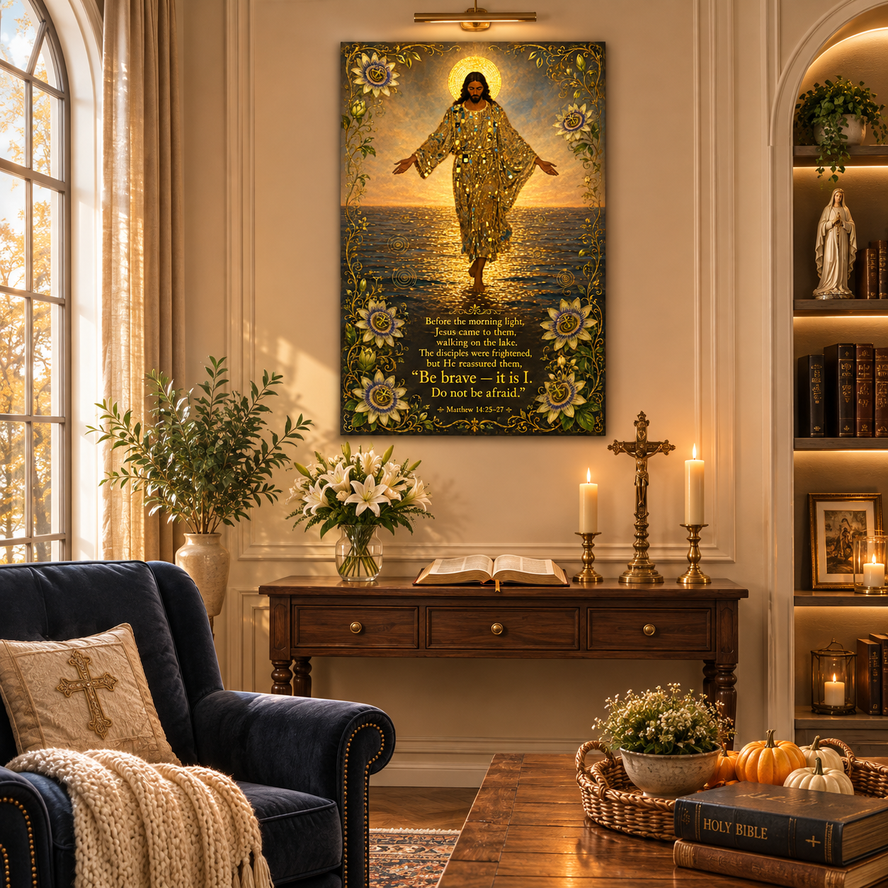 Jesus Walking on Water Canvas Print, Matthew 14:25-27 Be Brave Do Not Be Afraid, Christian Home Decor