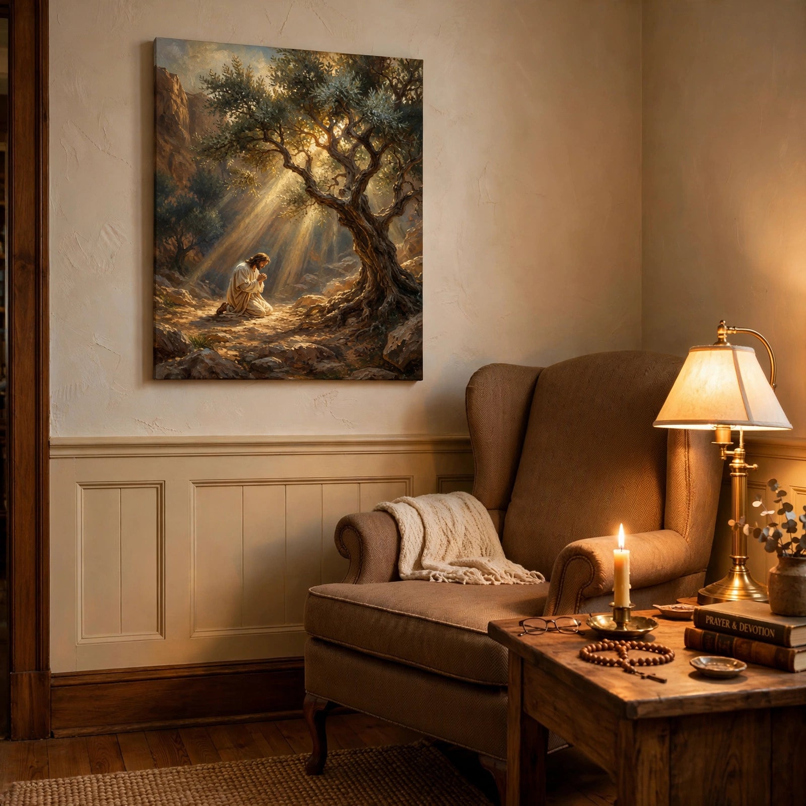 Jesus Praying in Gethsemane Canvas Print, Luke 22:42 “Not My Will but Yours Be Done”, Christian Home Decor