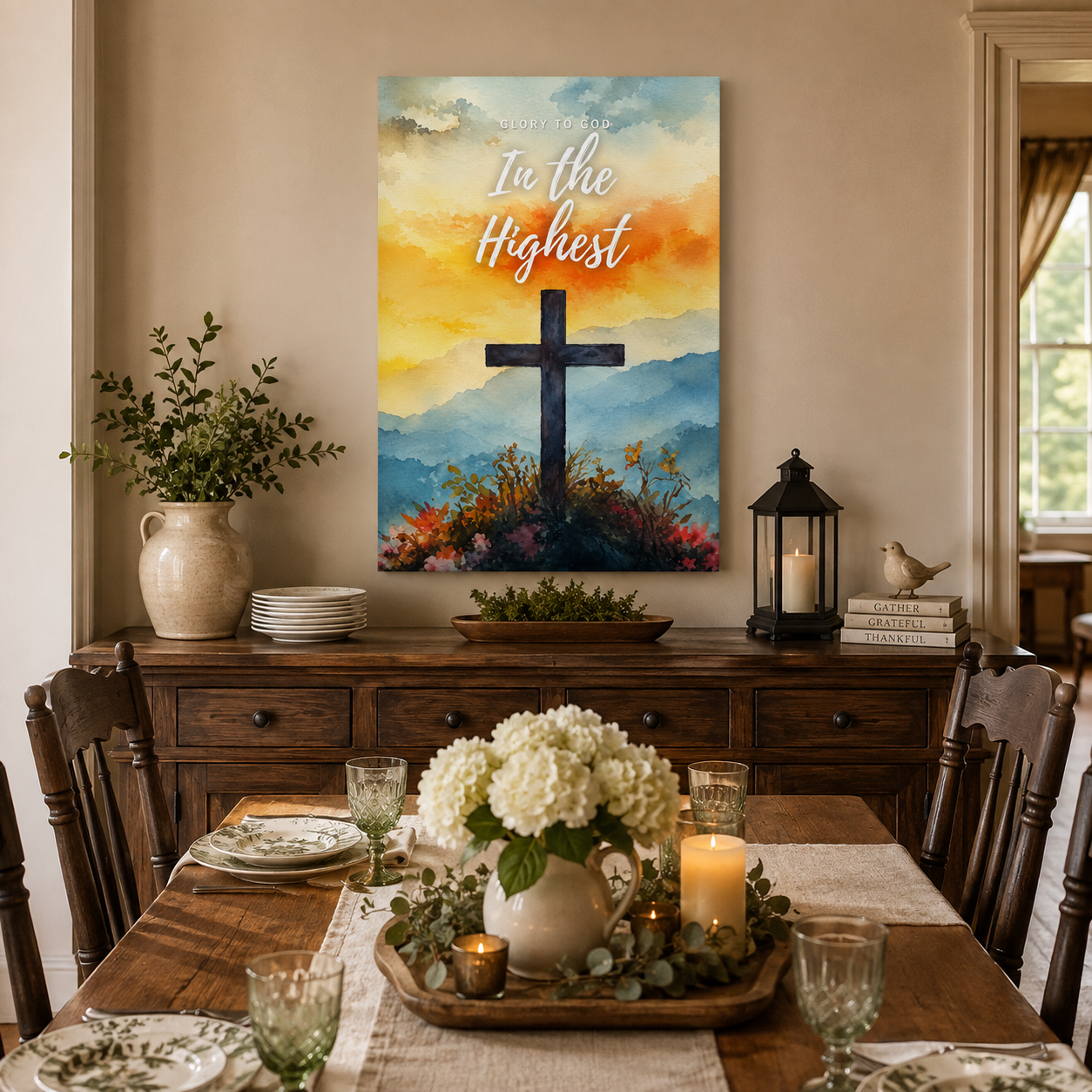 Glory To God In The Highest Canvas Print - Modern Christian Prayer Corner Decor