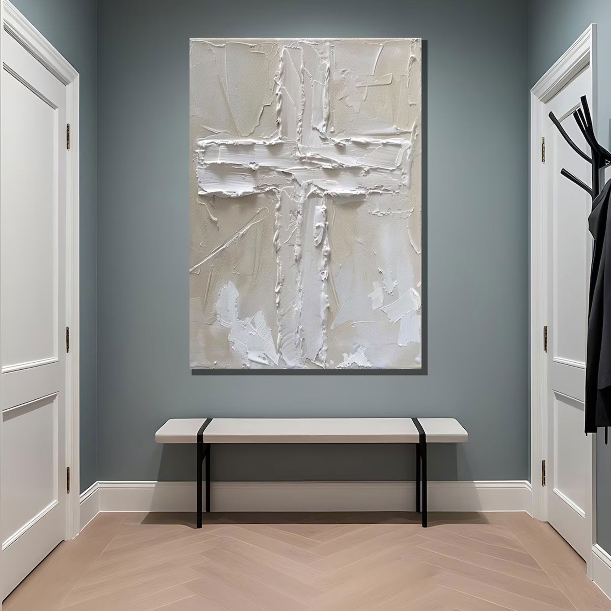 Minimalist White Cross Canvas Print, Modern Catholic Christian Wall Art, Symbol of Faith and Redemption, Sacred Religious Decor, Inspirational Spiritual Gift