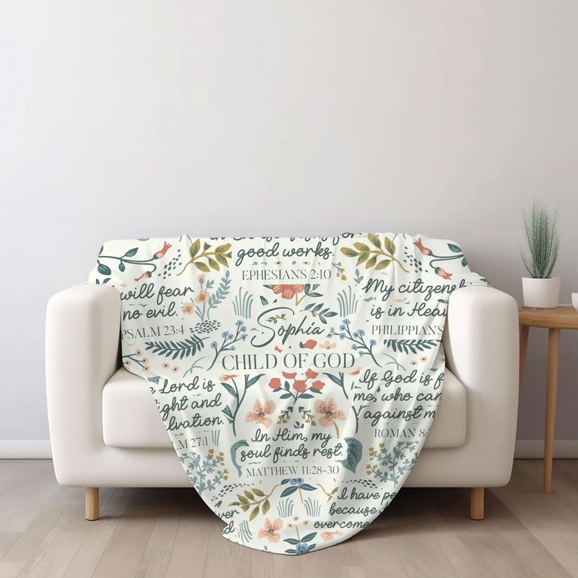 Custom Name Christian Blanket, Child of God Inspiration Throw, Personalized Faith Gift for Family, Bible Verse Blanket, Sherpa Blanket