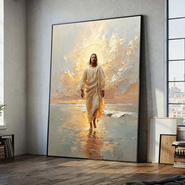 Jesus Walking in Light Canvas Print, Glorious Sunrise Faith Scene, Divine Presence Christian Wall Art, Prayer Room Decor, Ready to Hang Inspirational Gift