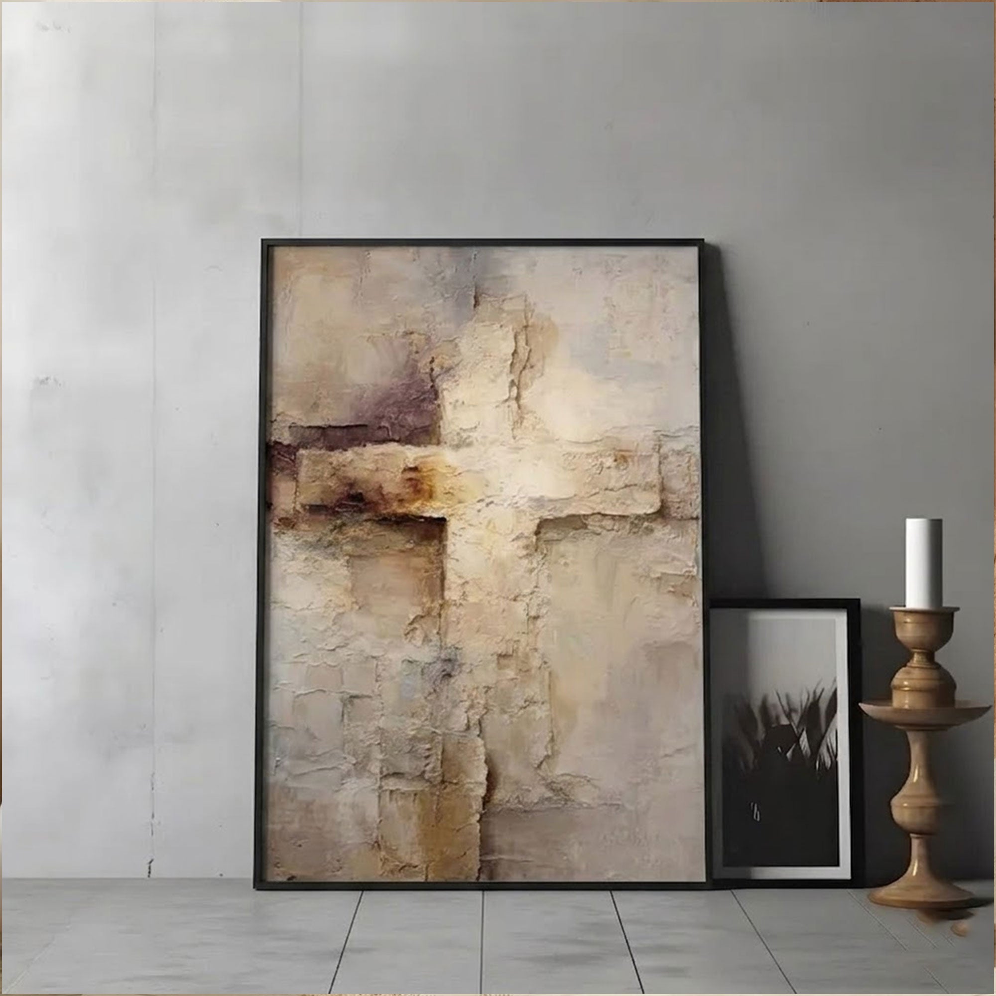 Abstract Neutral Cross Canvas Print, Rustic Textured Christian Wall Art, Faith Based Home Decor, Modern Religious Artwork, Inspirational Spiritual Gift