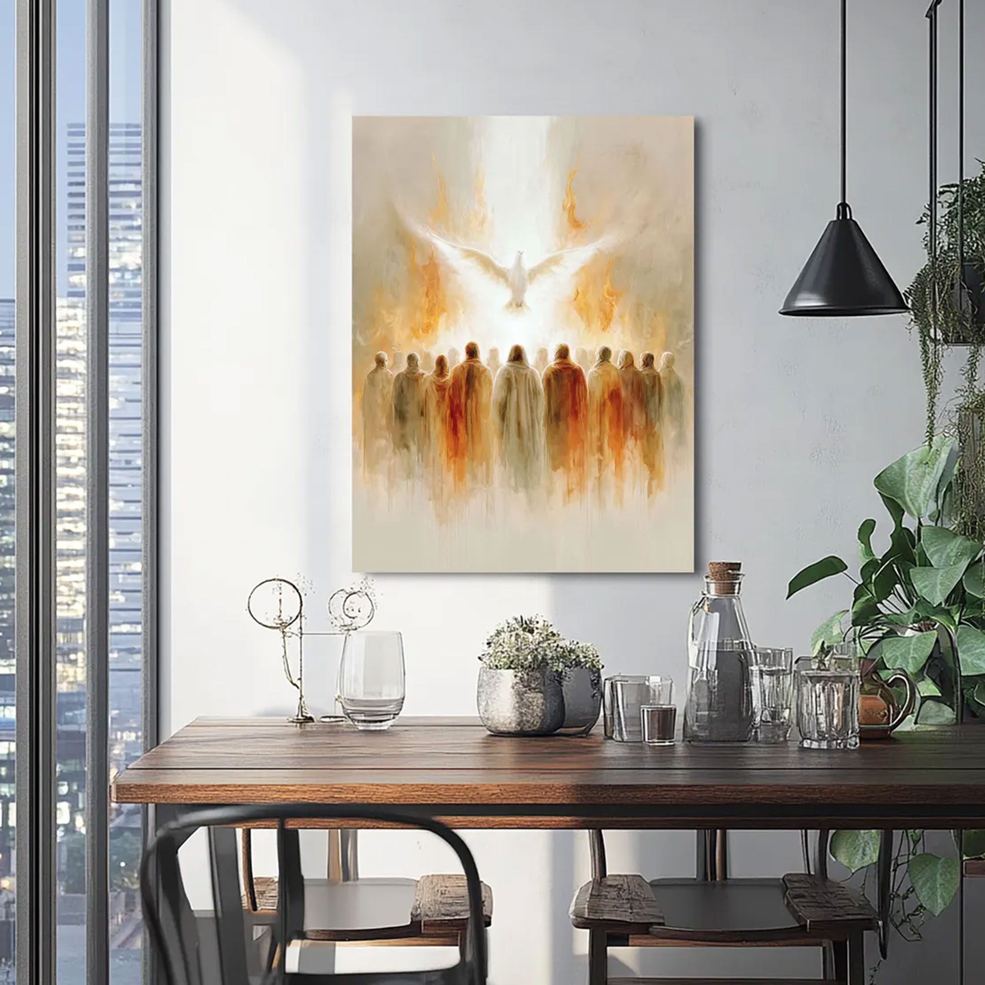 Pentecost Holy Spirit Canvas Print, Dove Descending Upon the Apostles, Christian Faith Wall Art, Biblical Religious Decor
