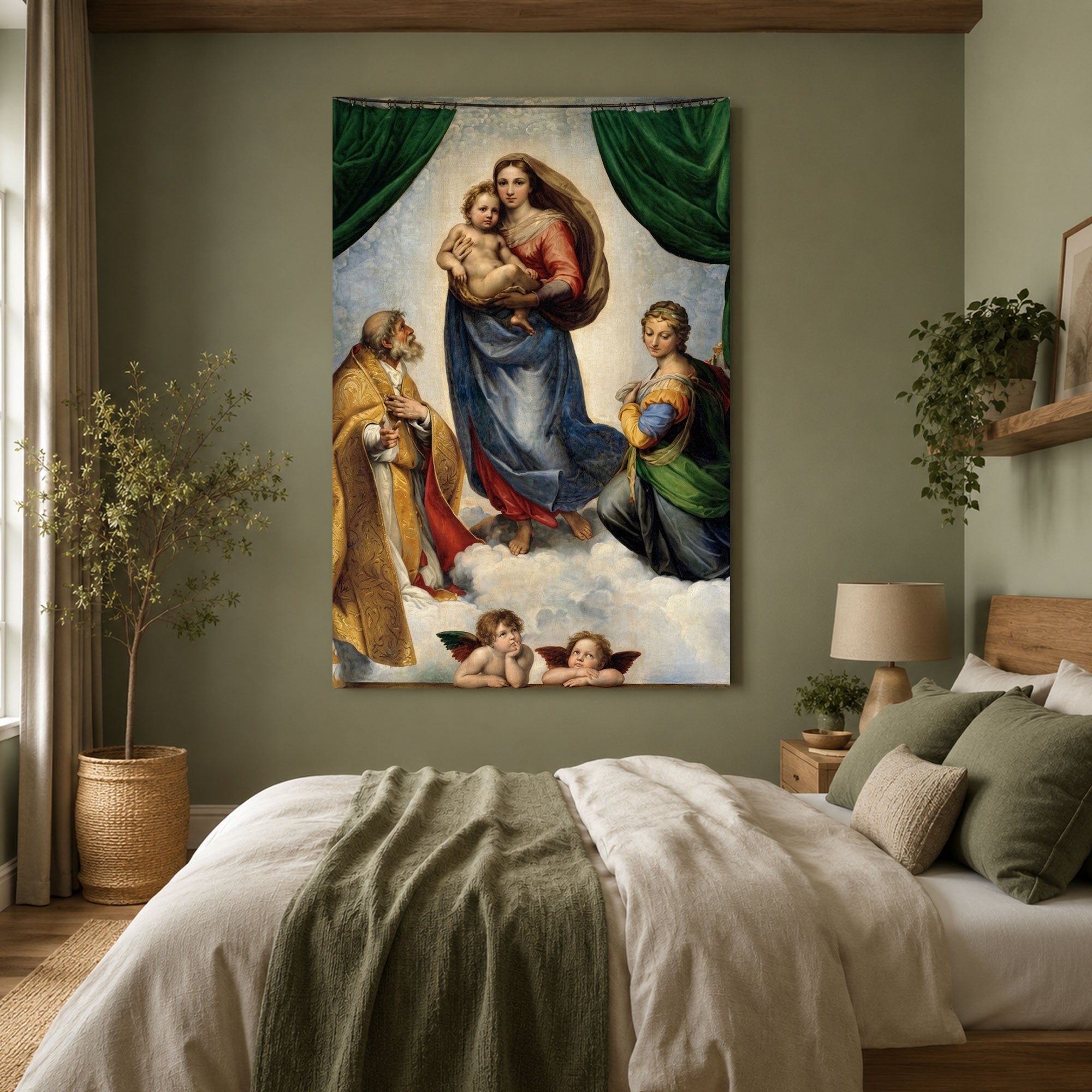 Madonna and Child Canvas Wall Art, Renaissance Christian Faith Decor, Virgin Mary Religious Artwork, Heavenly Home Accent
