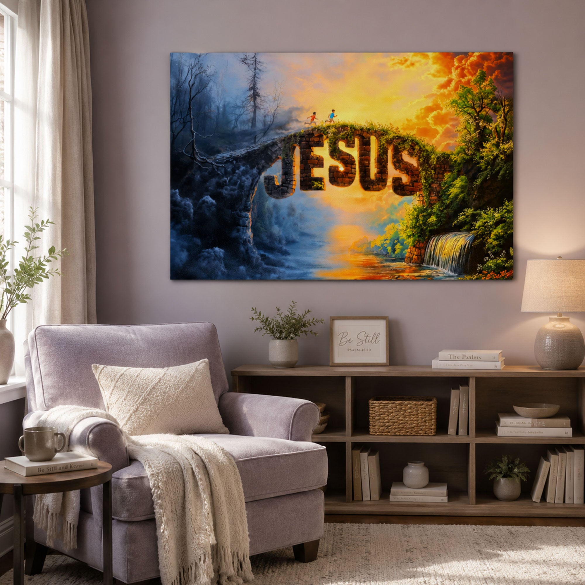 “The Bridge of Salvation” John 14:6 Canvas Print, Jesus Is the Way Christian Wall Art, Faith Inspired Religious Decor