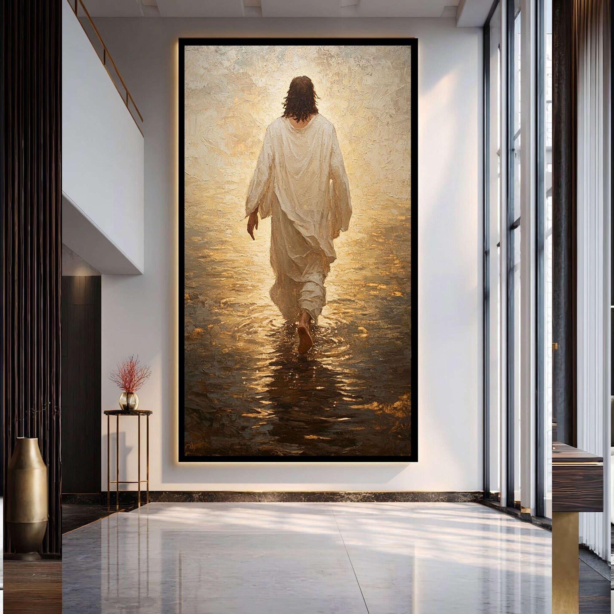 Jesus Walking on Water Canvas Print, Christian Faith Wall Art, Spiritual Religious Decor for Home Church Prayer Room