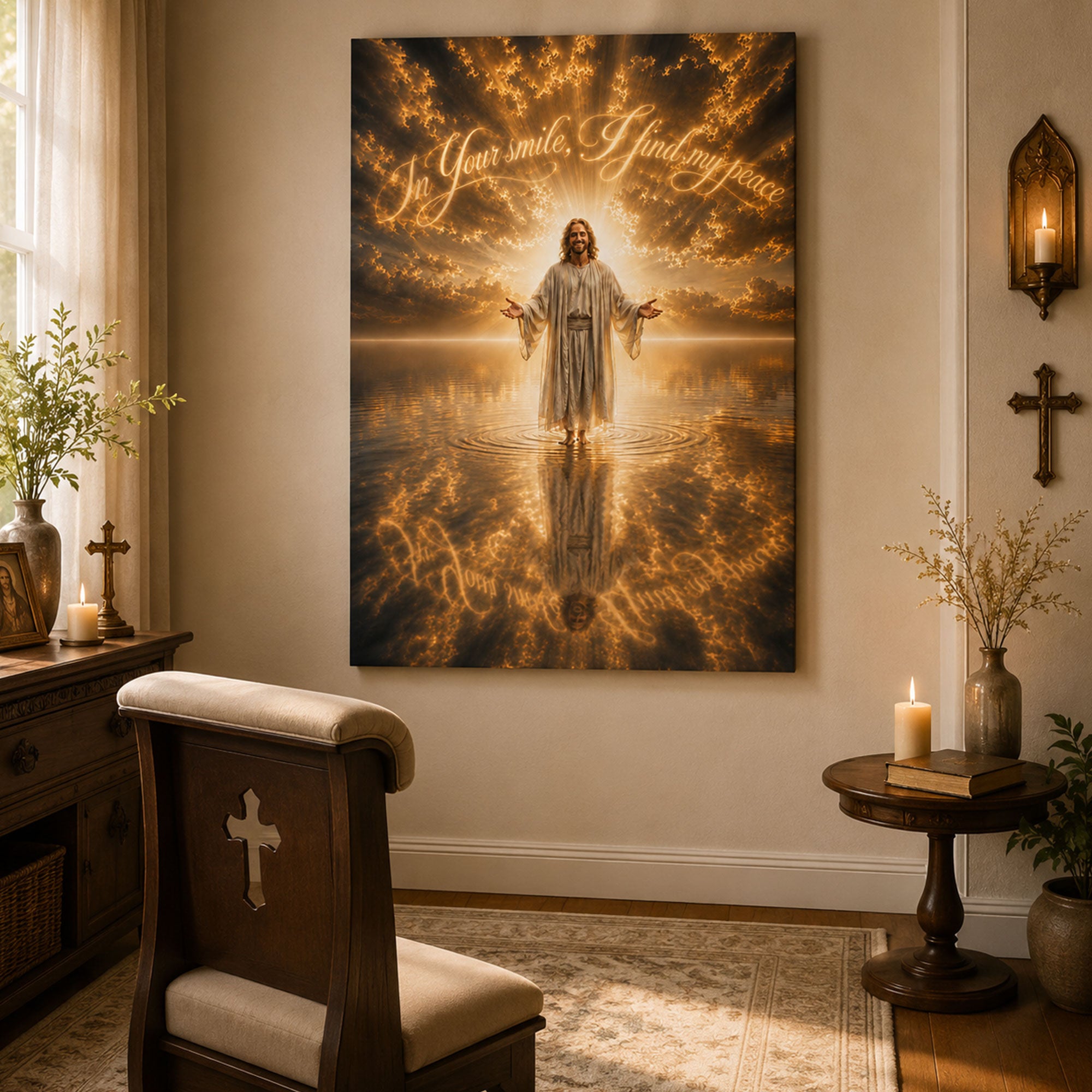 In Your Smile, I Find My Peace Canvas Print, Inspirational Jesus Christian Faith Wall Art, Spiritual Home Decor
