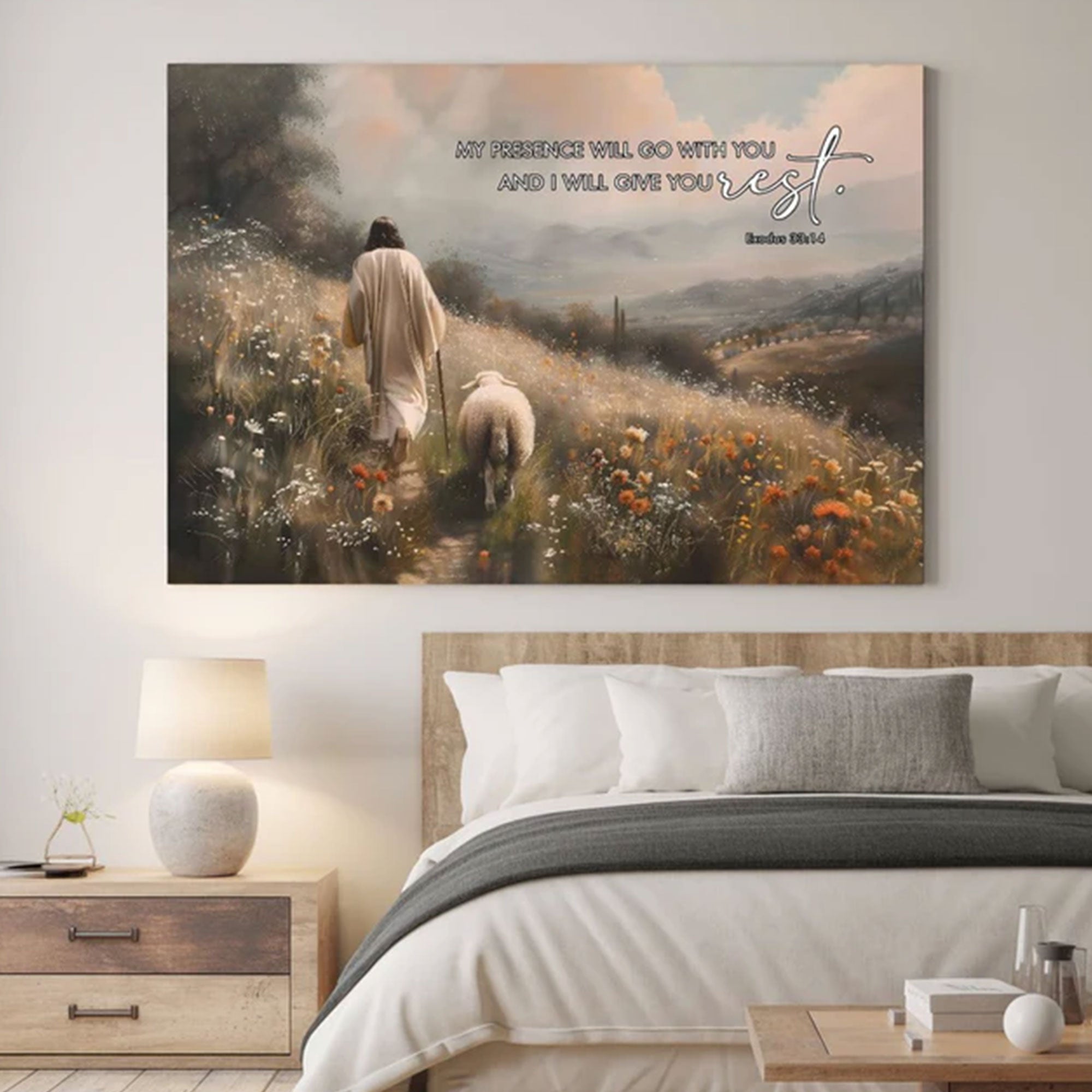 Exodus 33:14 Canvas Print, “My Presence Will Go With You” Christian Wall Art, Peaceful Faith Decor