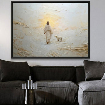 Shepherd of Light Canvas Print, Jesus and Lamb Wall Art, Good Shepherd Christian Decor, Spiritual Religious Home Decor, Inspirational Faith Gift