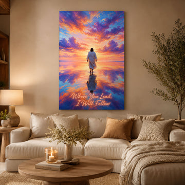 Where You Lead, I Will Follow Canvas Print, Jesus Walking on Water Christian Wall Art, Inspirational Faith Decor