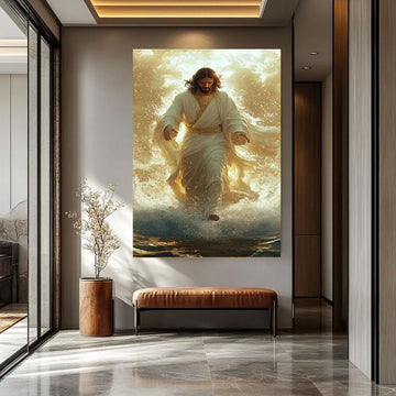 Jesus Walking on Water Canvas Print, Christian Wall Art, Divine Light Faith Decor, Inspirational Religious Gift for Home