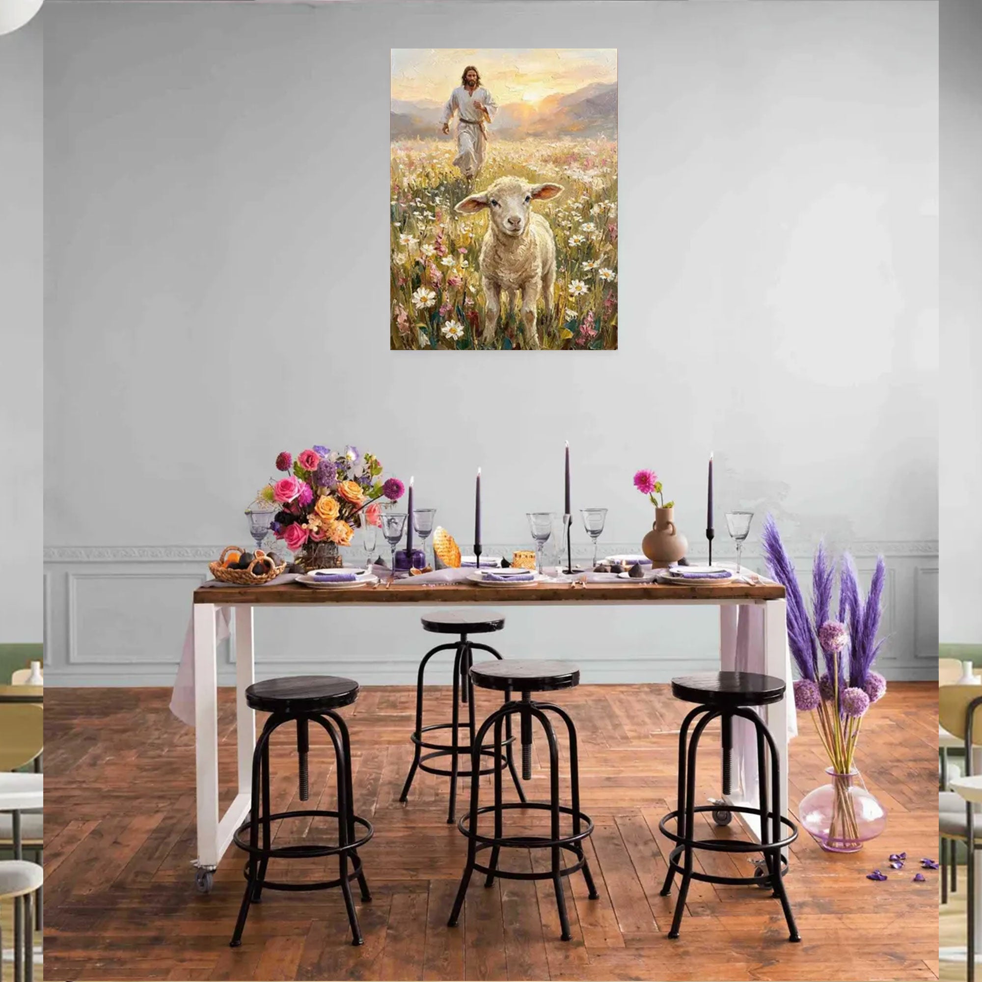 Jesus Saves the Lamb Canvas Print, Good Shepherd Wall Art, Christian Faith Decor, Religious Home Gift