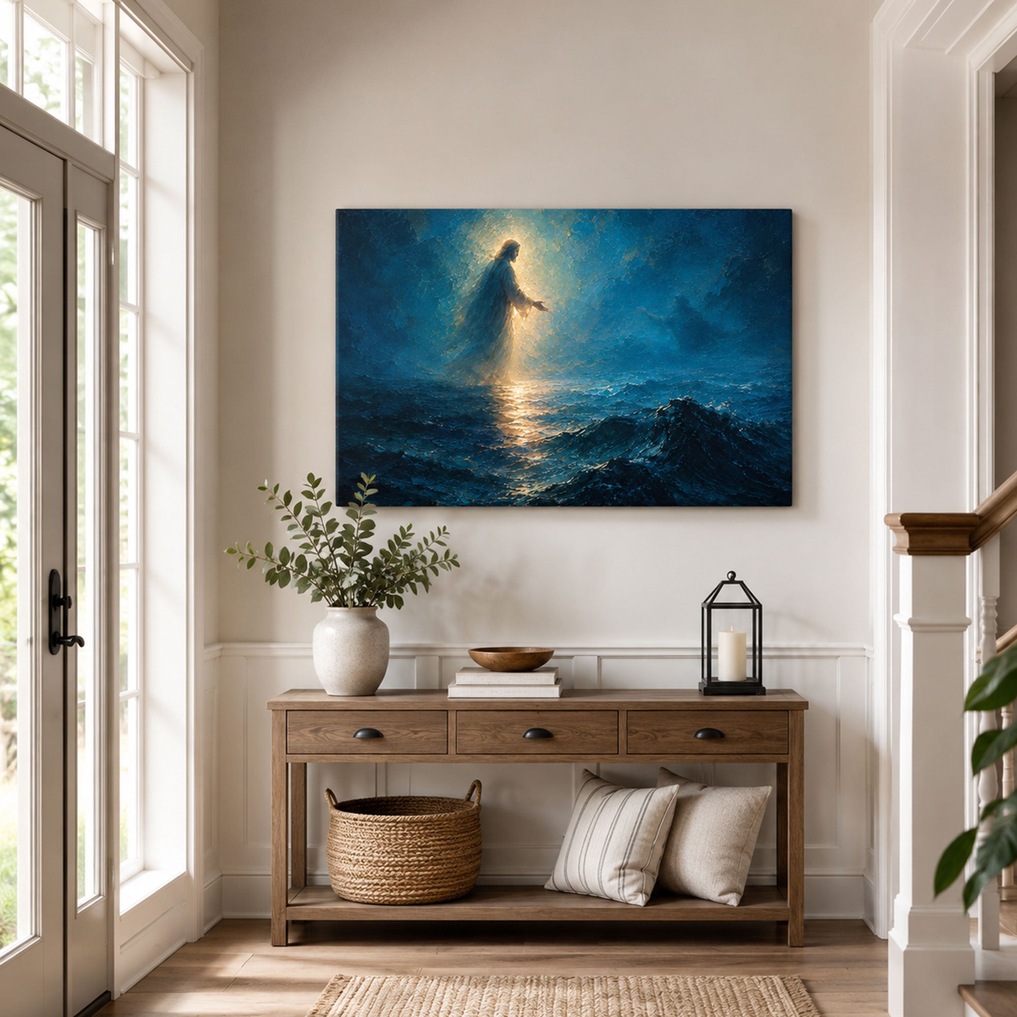 Matthew 14 Jesus Walking on Water Canvas Print, Christian Home Decor