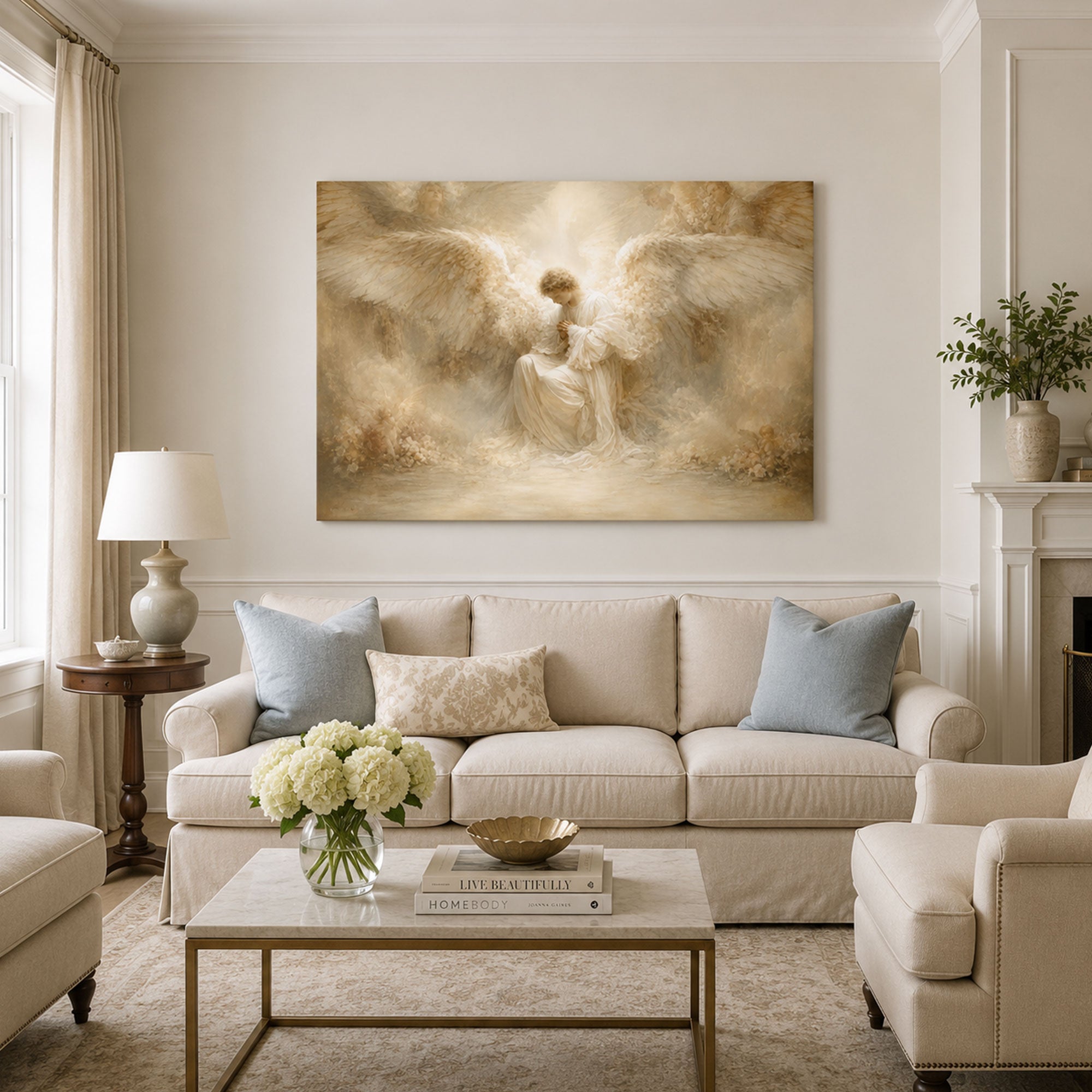Angel Wings Prayer Canvas Print, Soft Christian Faith Wall Decor