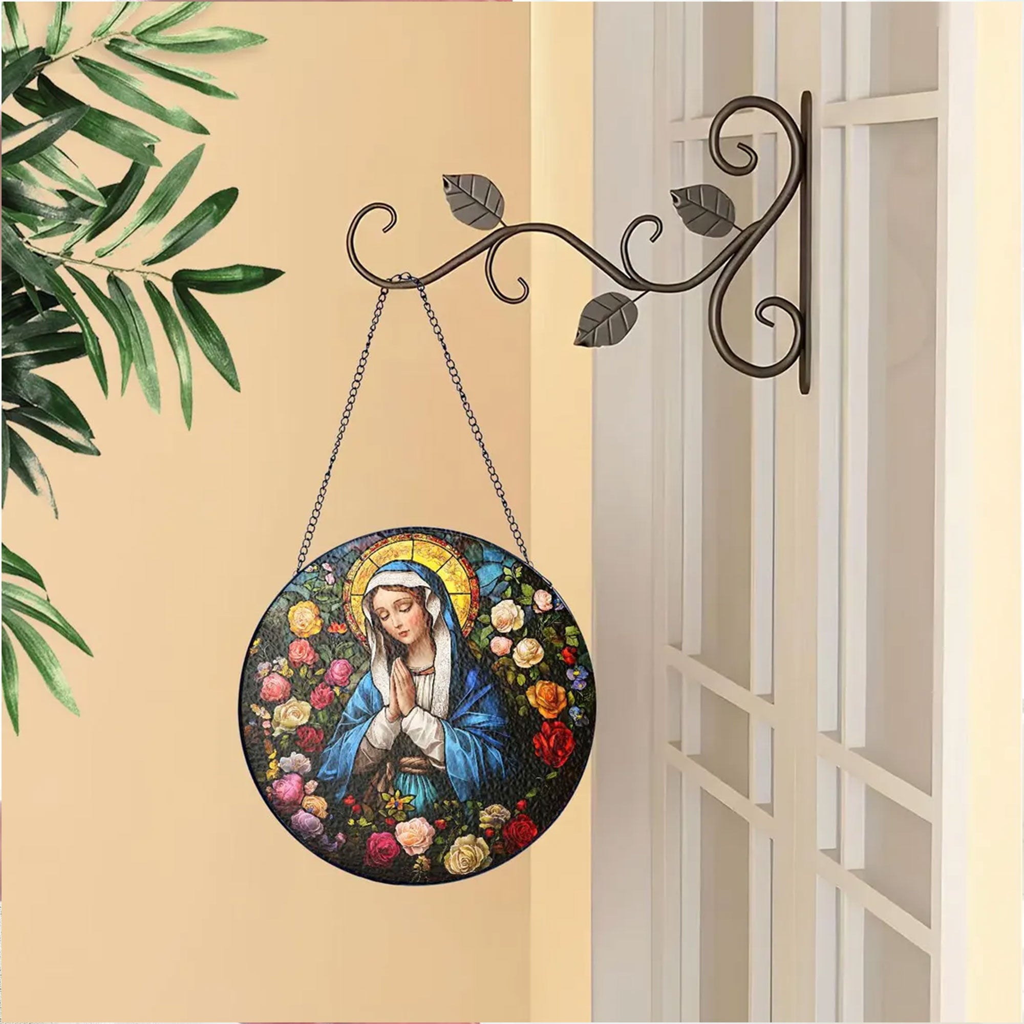 Virgin Mary Stained Glass Suncatcher, Holy Mother Catholic Window Hanging, Religious Christian Home Decor Gift