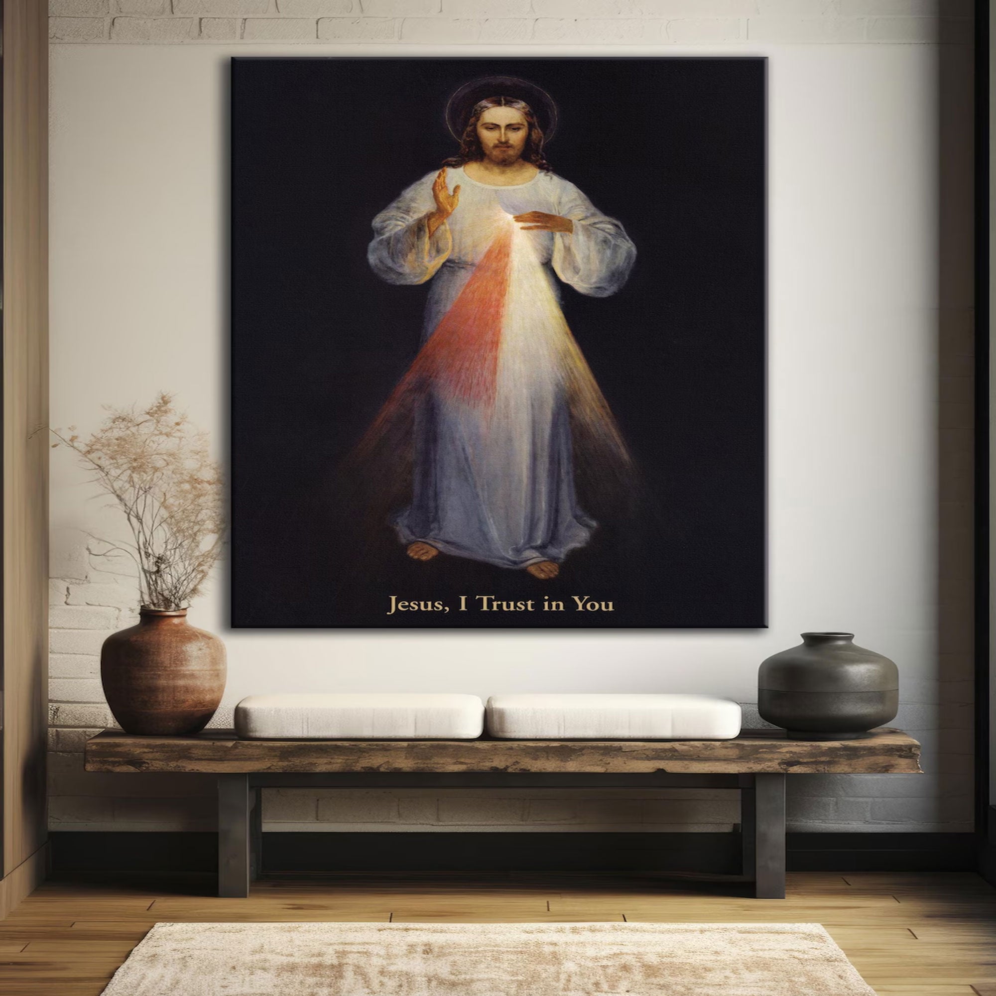 Jesus Divine Mercy Canvas Wall Art, "I Trust In You" Catholic Home Decor